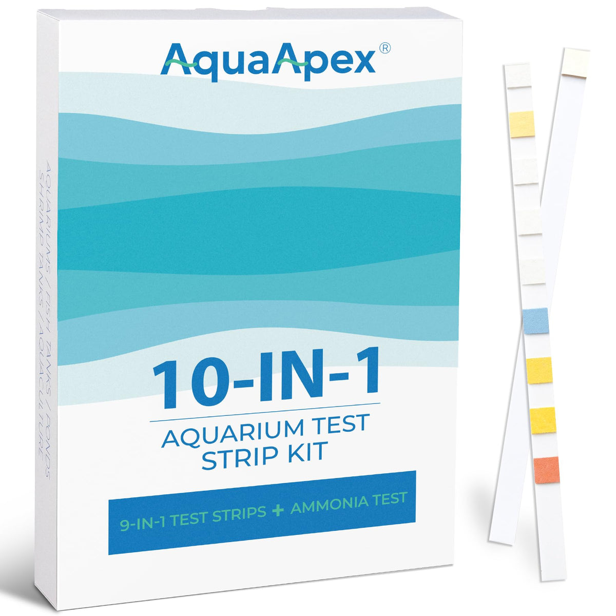 AquaApex: tiras 10-en-1 para acuario, prueba rápida de calidad del agua.