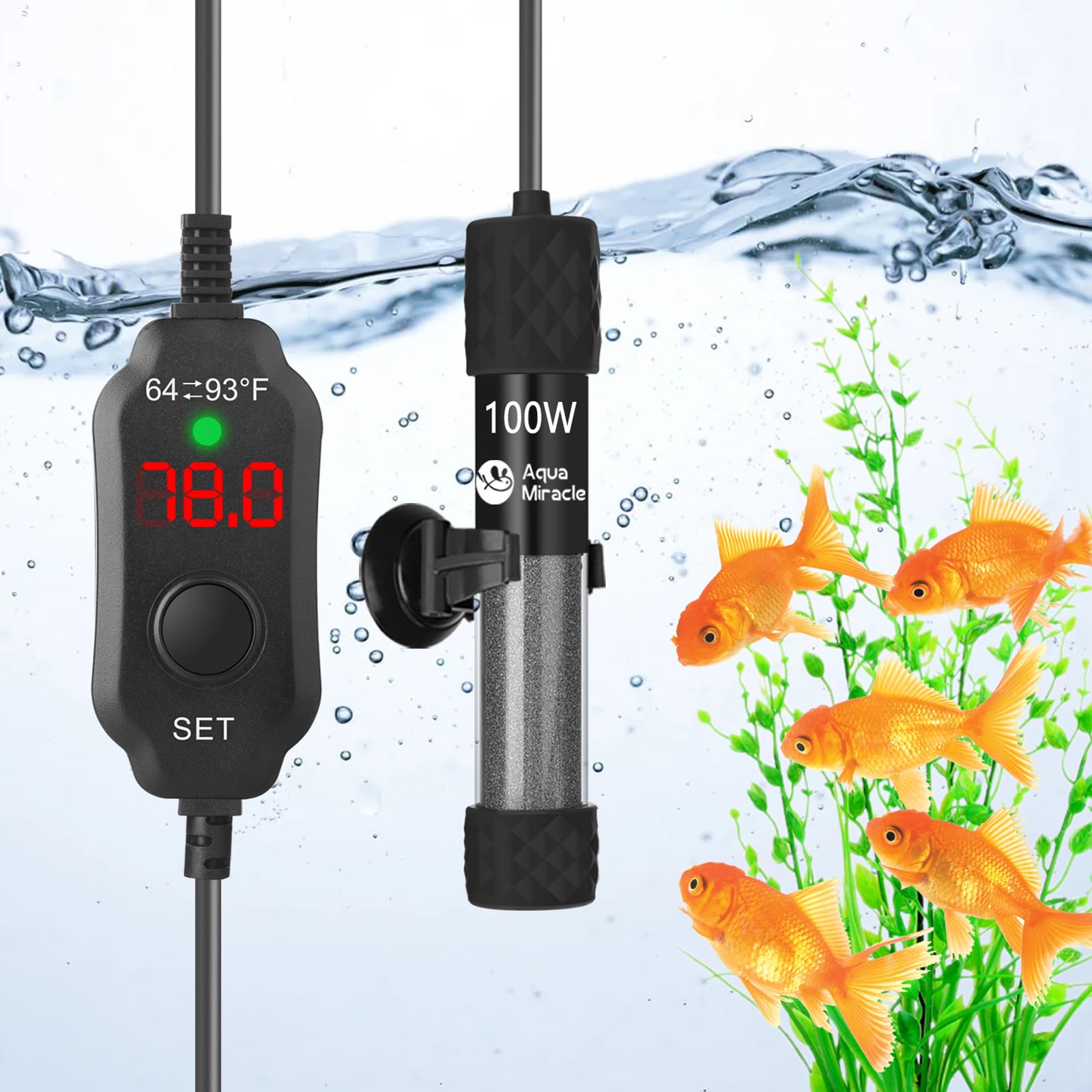 AquaMiracle 100W, calefactor compacto para acuario con control de temperatura