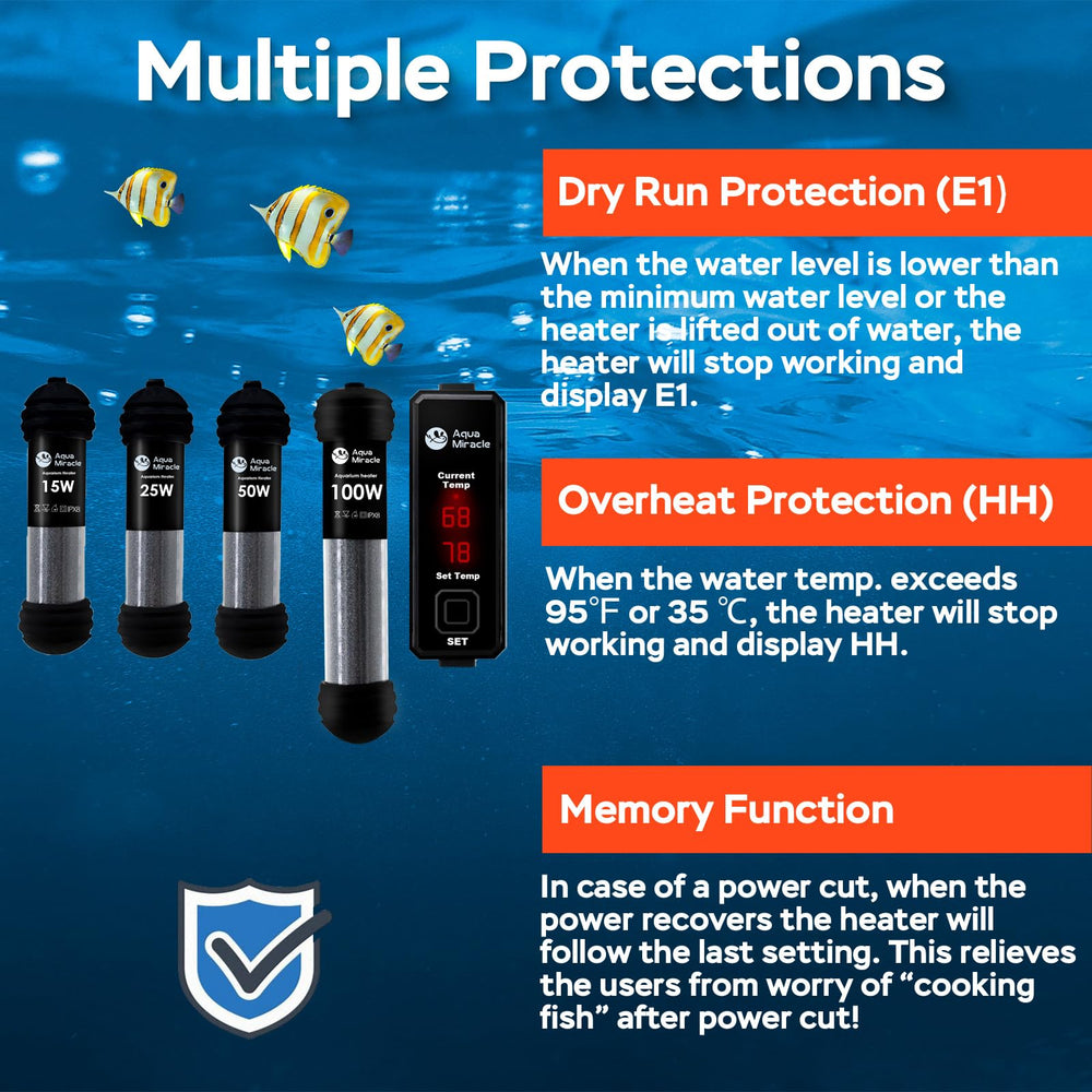 AquaMiracle 100W protección inteligente: apaga ante secado o sobrecalentamiento.