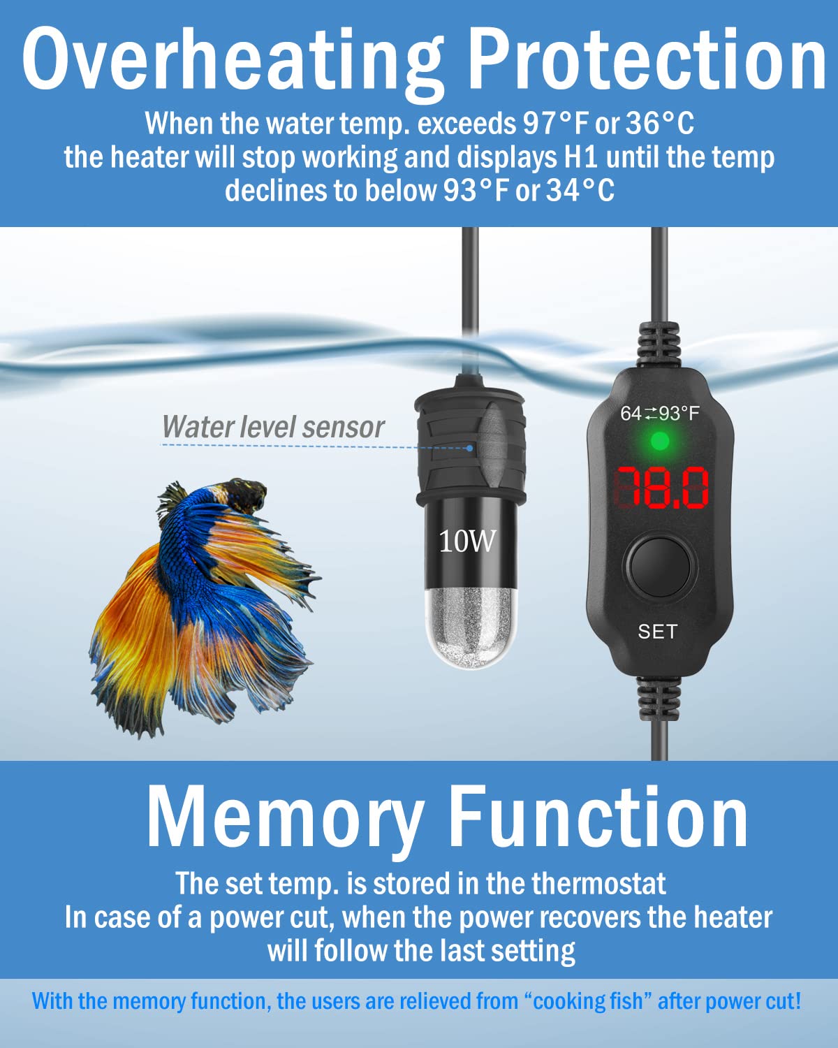 AquaMiracle calentador 10W usos múltiples para acuarios, tortugas y plantas.