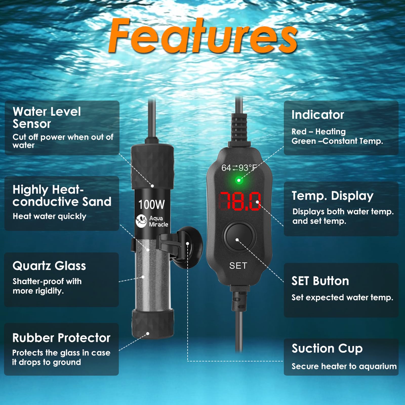 AquaMiracle calefactor con pantalla LED digital para control claro