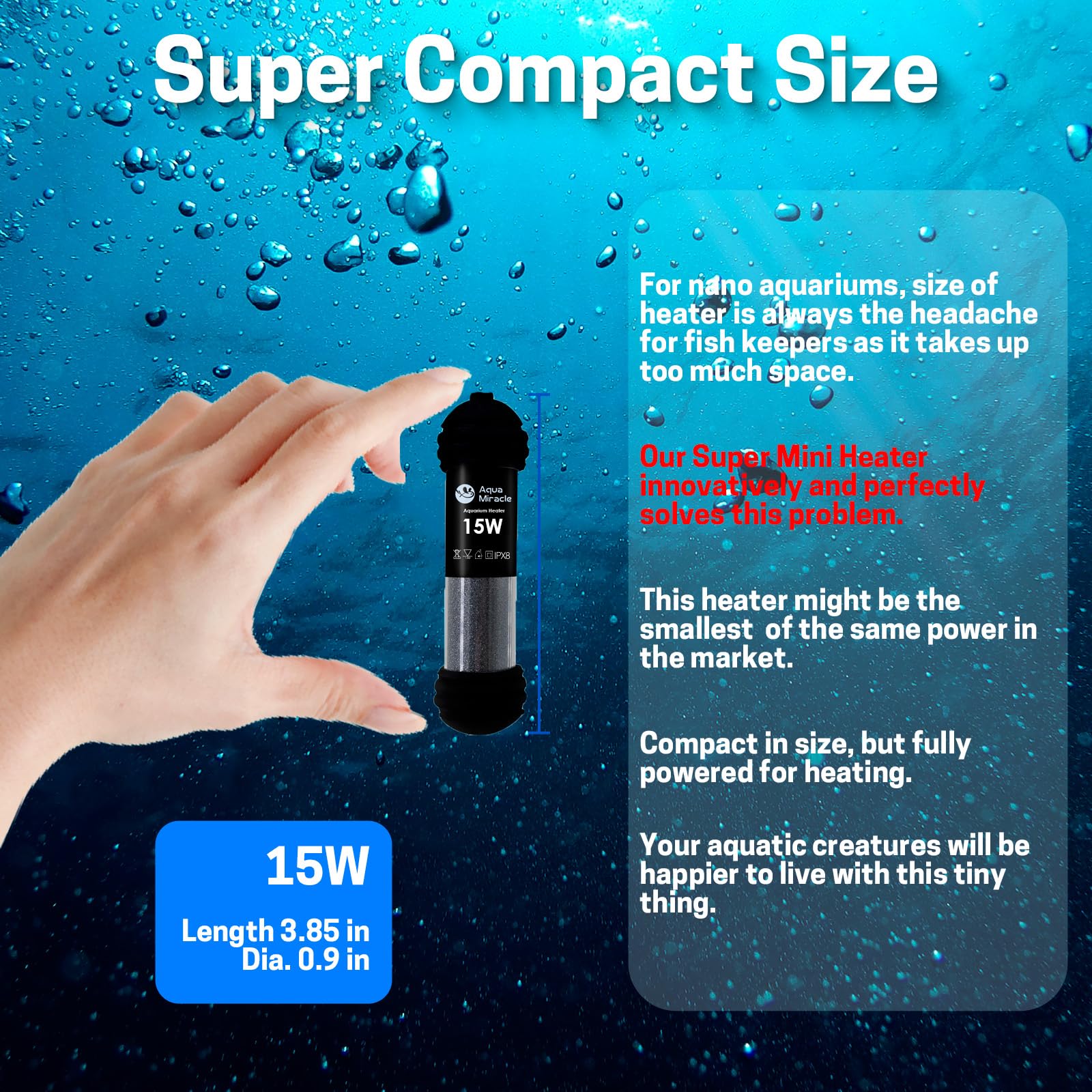 AquaMiracle calentador mini con tecnología inverter para calentamiento rápido y estable.
