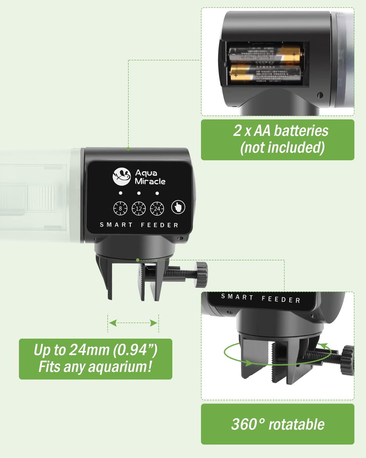AquaMiracle admite granos, pellets, tiras y hojuelas para diferentes dietas.