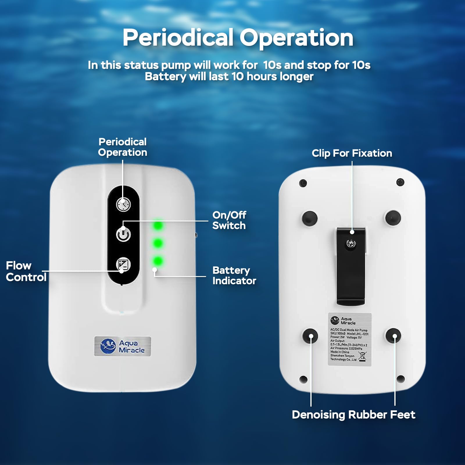 AquaMiracle conmutación automática entre corriente alterna y continua para mantener la oxigenación durante cortes.