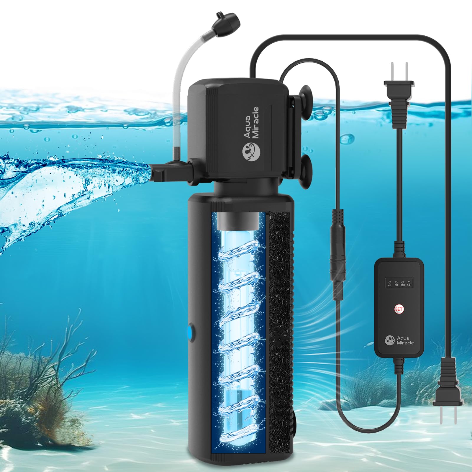 Aquamiracle filtro acuario con luz UV para claridad y control de algas.