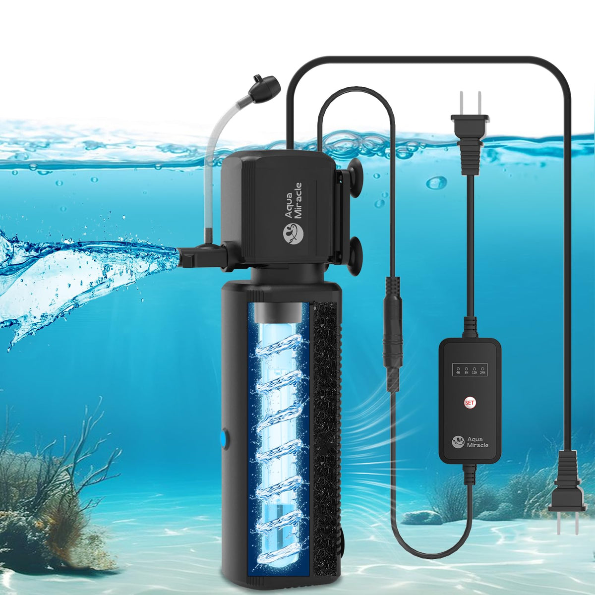 AquaMiracle SV-800 en acción filtrando acuario para agua clara.