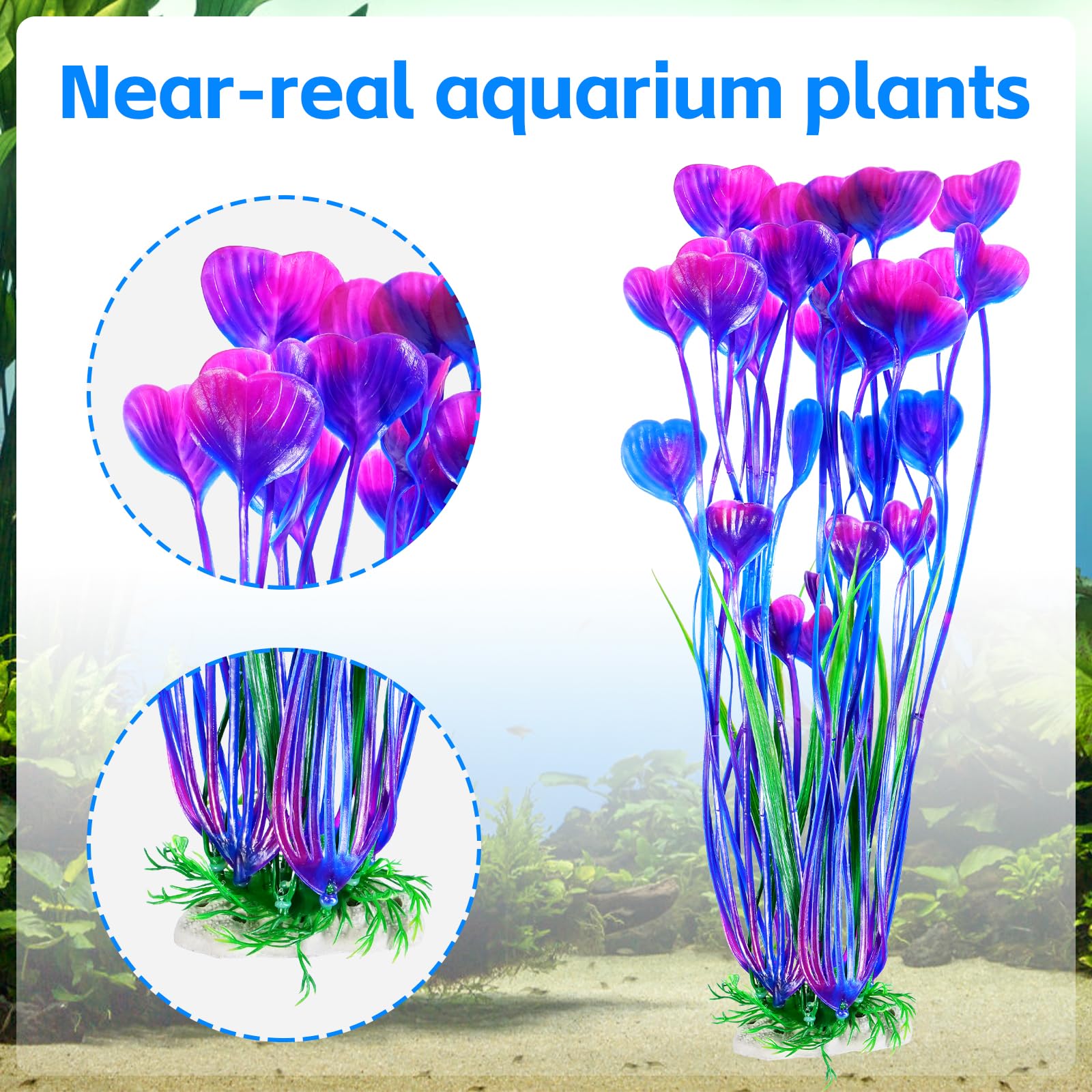 AQUANEAT planta artificial con base cerámica para fijar en grava morada