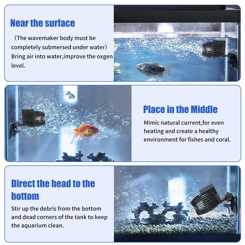 AQUANEAT bomba muestra rotación de 360° para dirigir el flujo en el tanque.