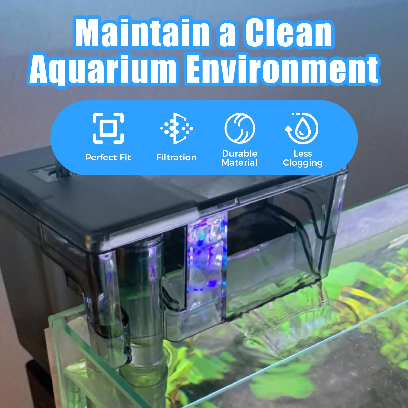AQUANEAT uso diario en acuario, facilita la filtración sin alterar a los animales.