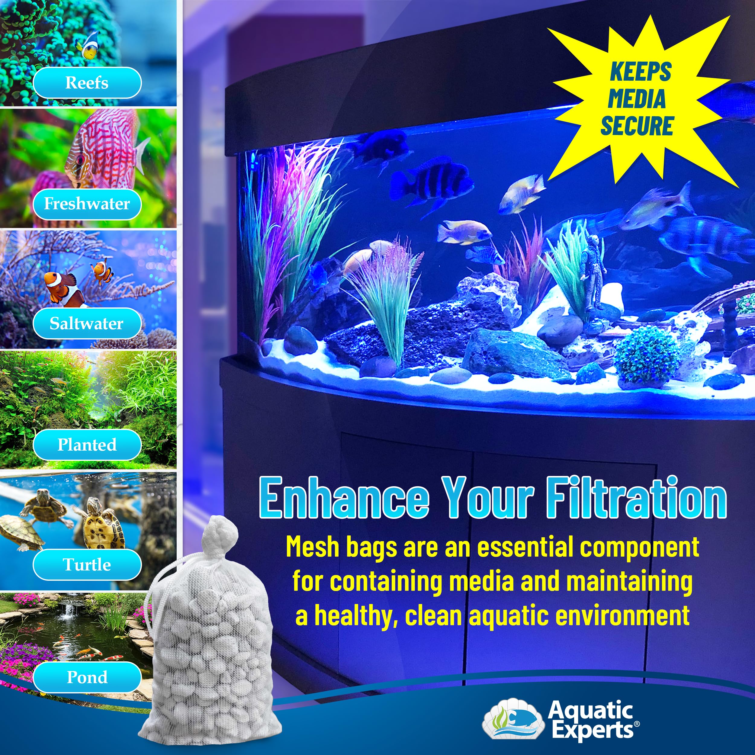 Bolsa filtrante para medios multicapa en acuario Aquatic Experts 5x9.
