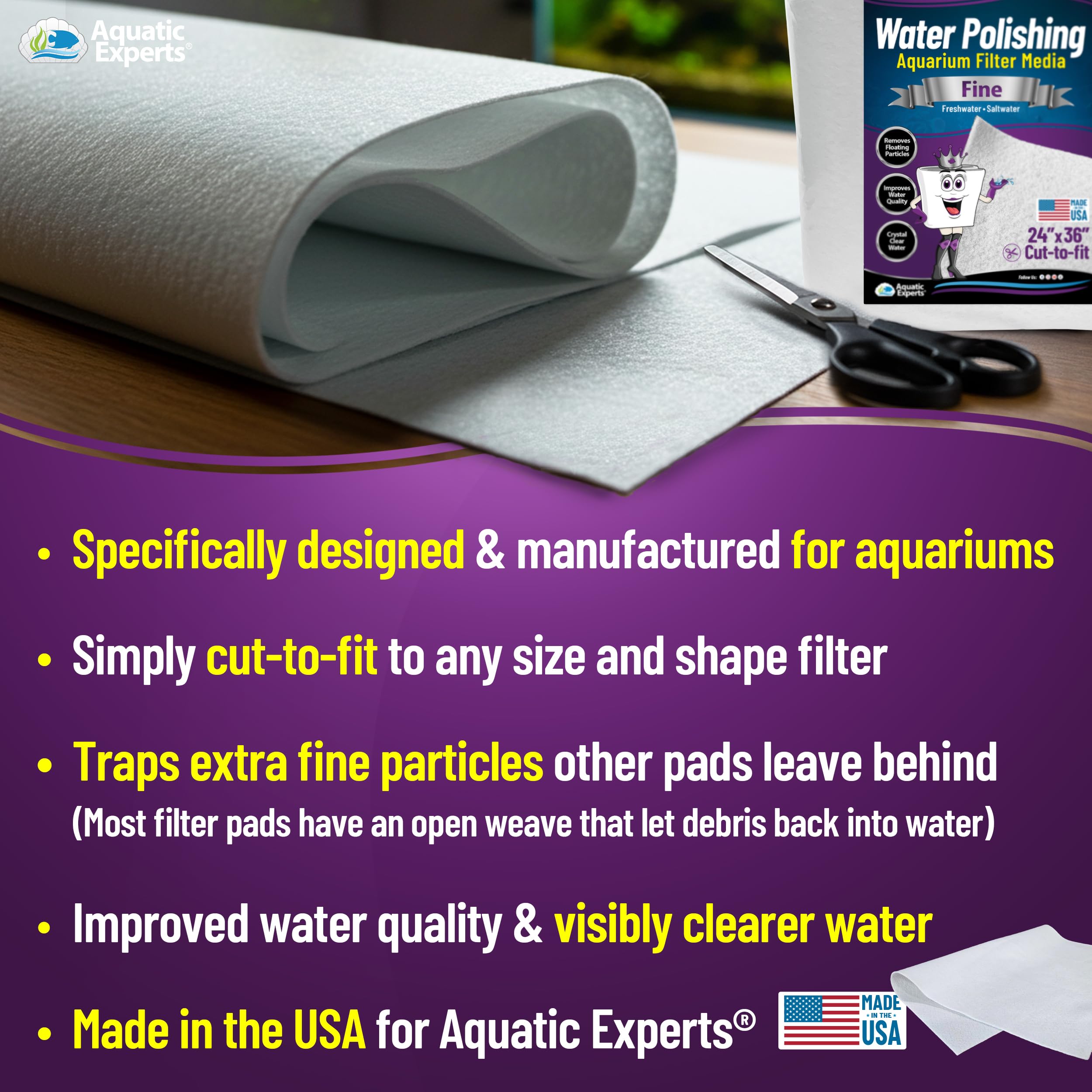 Aquatic Experts: corte a medida de la almohadilla para adaptarse al filtro.
