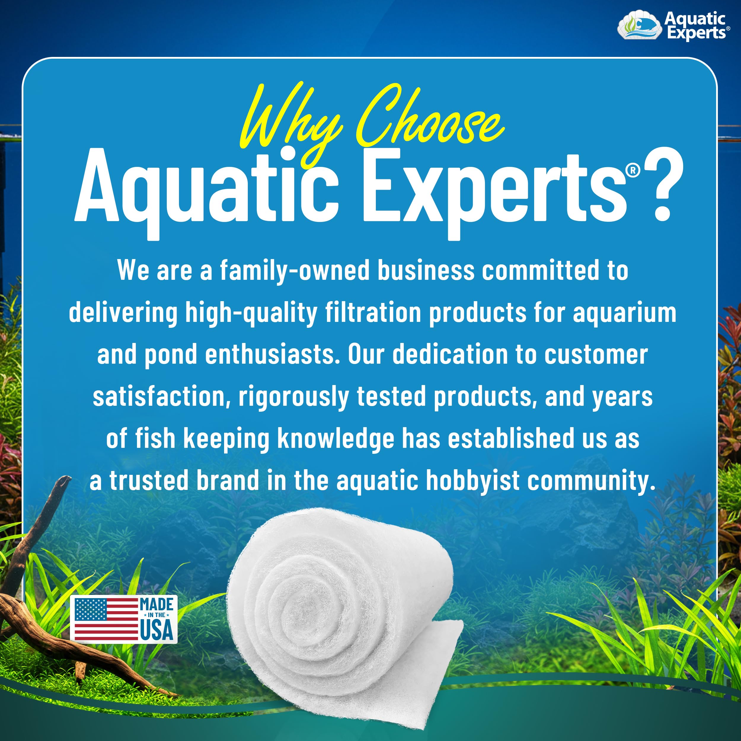 Aquatic Experts Fieltro de filtro agua cristalina en acuarios, mejora visual
