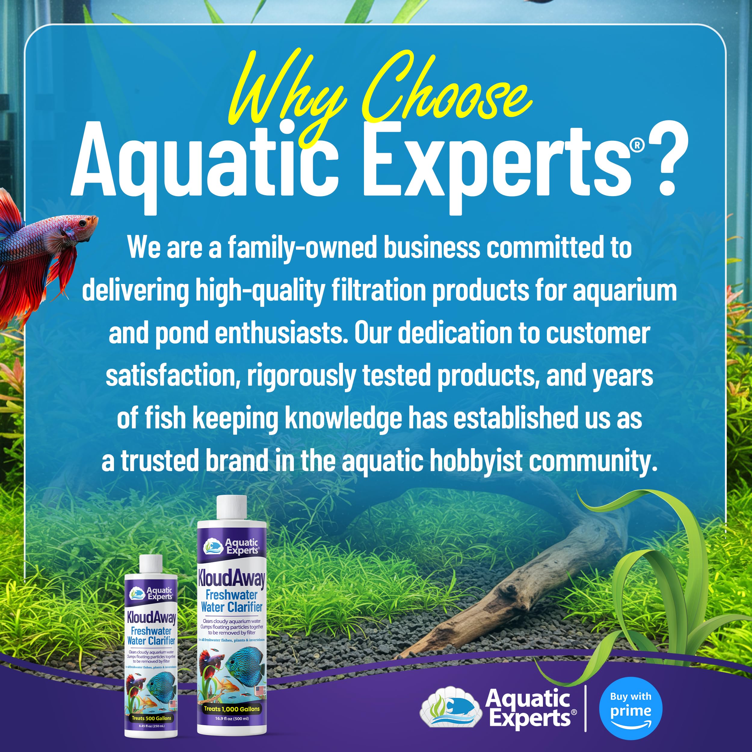 Aquatic Experts KloudAway agua cristalina en acuario.