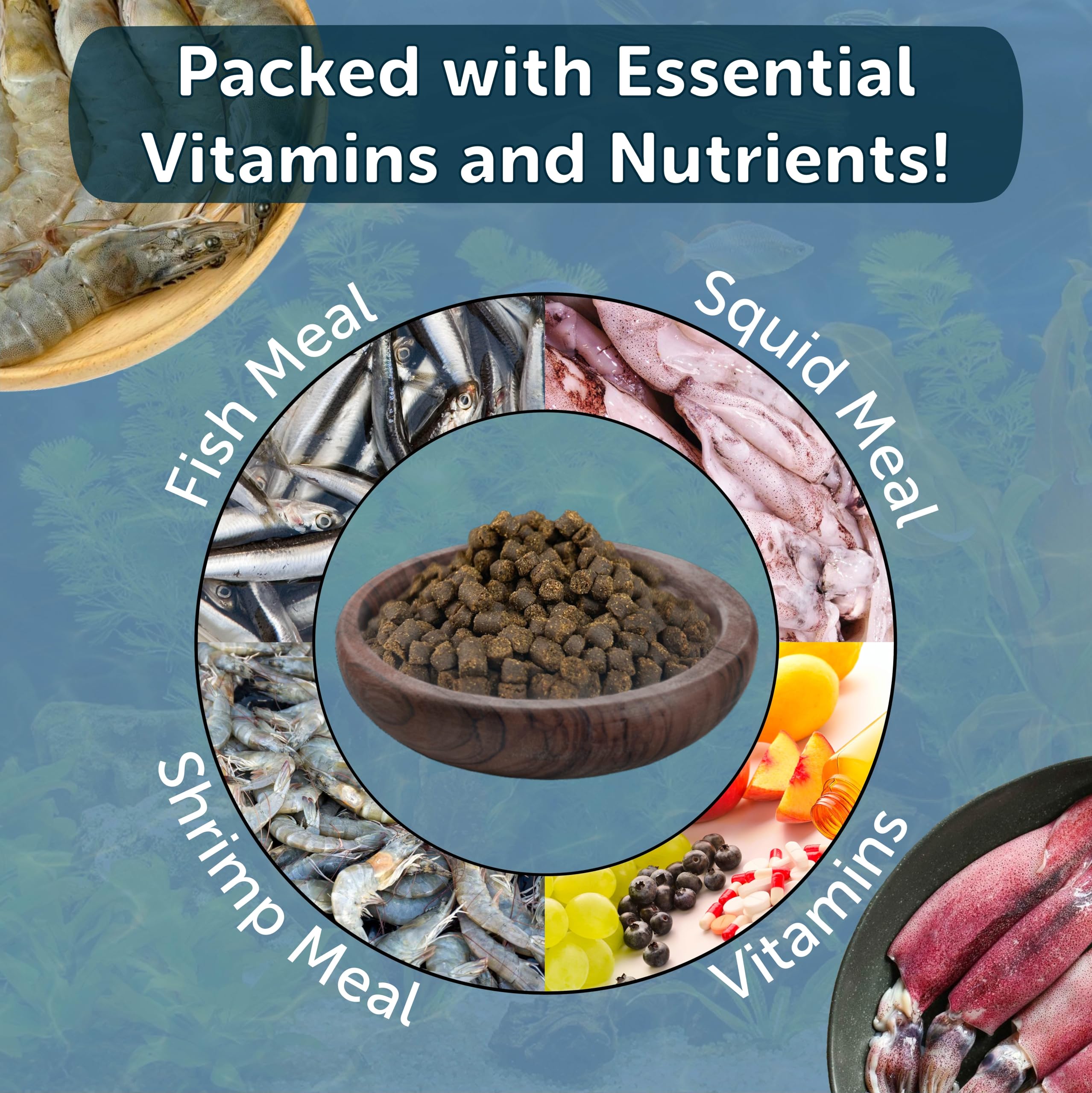 Etiqueta de ingredientes de Aquatic Foods Inc con salmón y nutrientes clave.