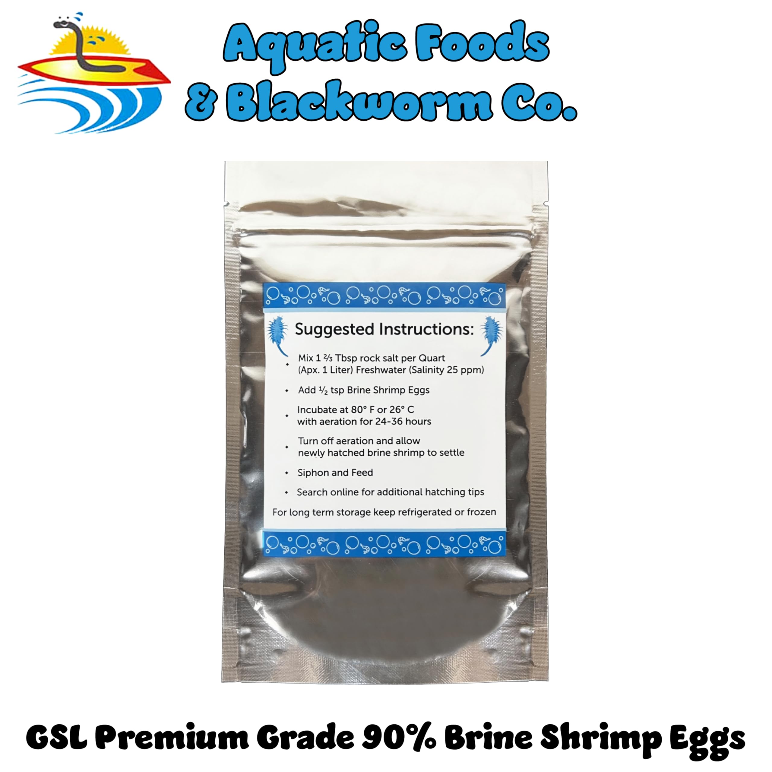Frasco de 25 g de huevos de artemia de Aquatic Foods Inc. de alta calidad.