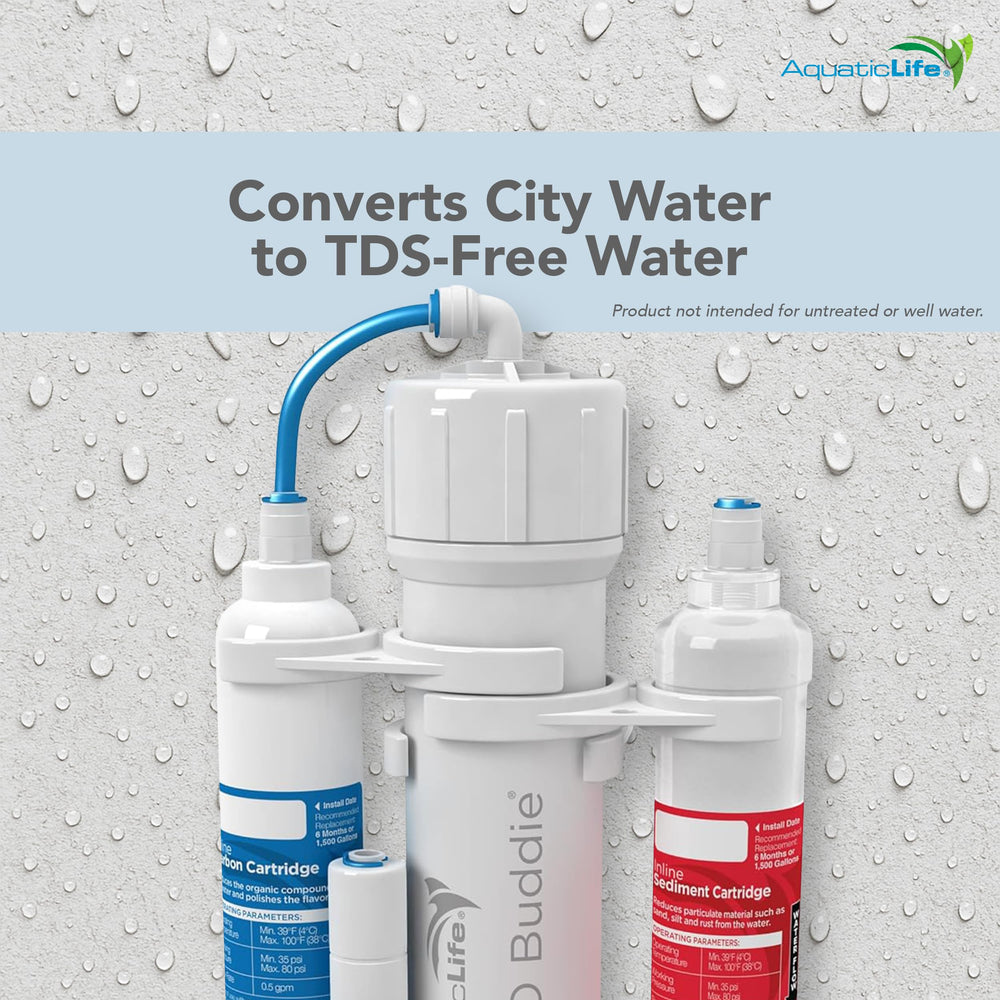 Aquatic Life RO Buddie, membrana de ósmosis reduce sólidos disueltos para agua limpia.