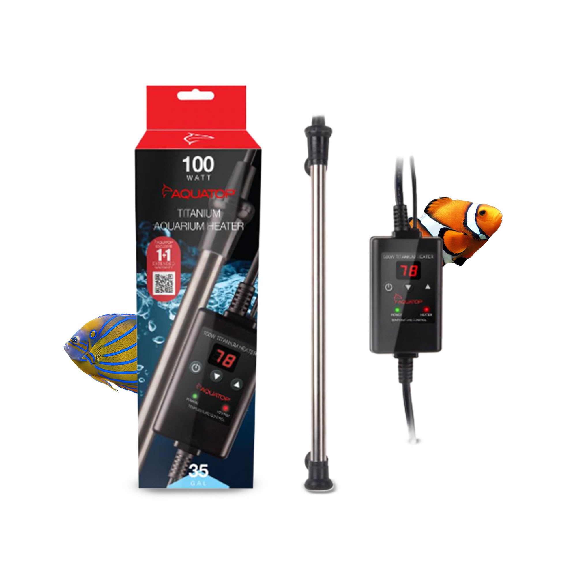 Aquatop calentador titanio con controlador para acuario, temperatura estable para mascotas acuáticas.