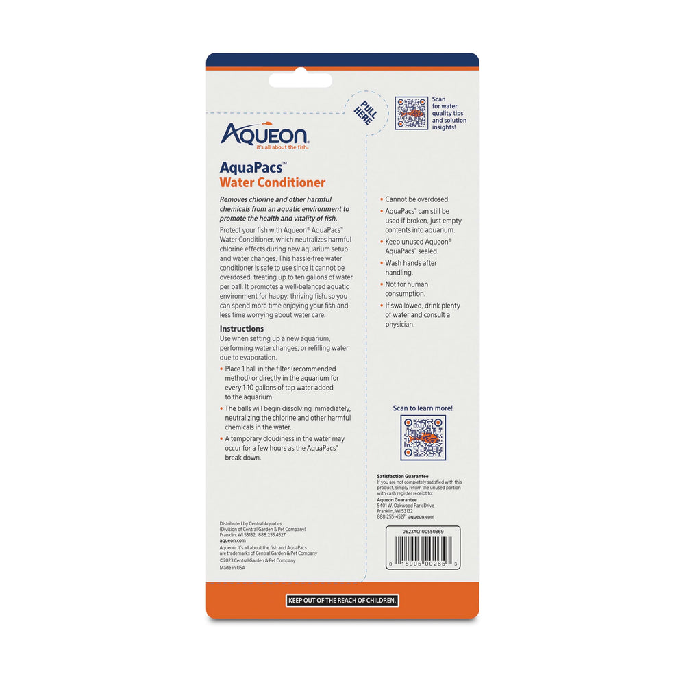 Aqueon AquaPacs peces felices agua tratada para acuario saludable.