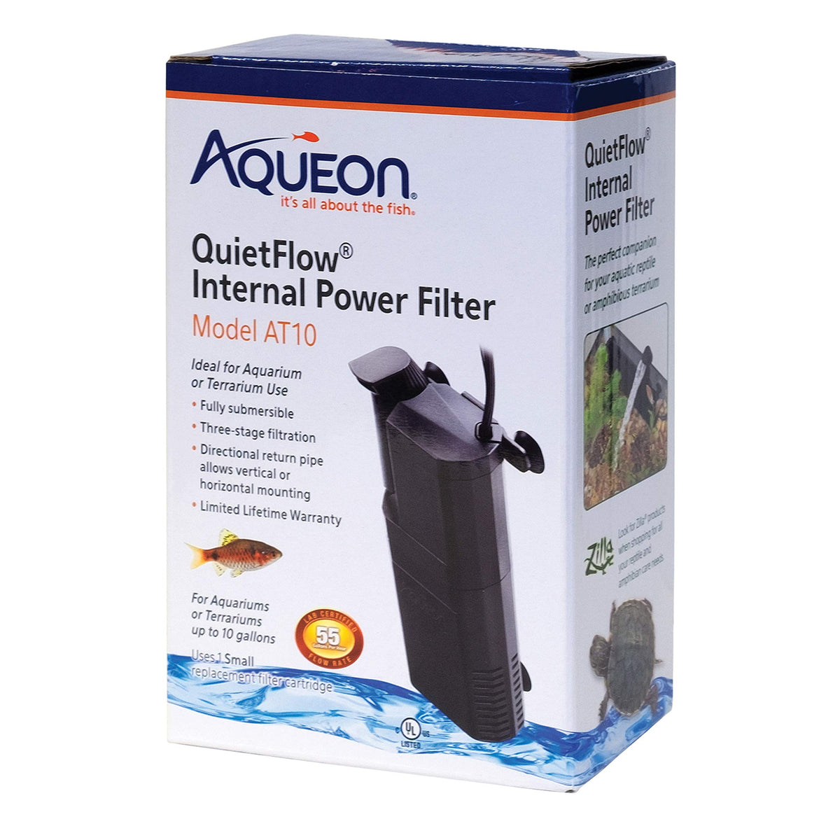 Aqueon AT10 filtro interno sumergible en acuario pequeño para claridad del agua.
