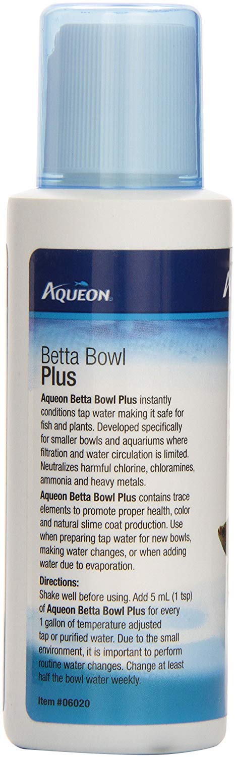 Aqueon Betta Bowl Plus, botella de 4 onzas, para descloración y acondicionamiento en acuarios pequeños.