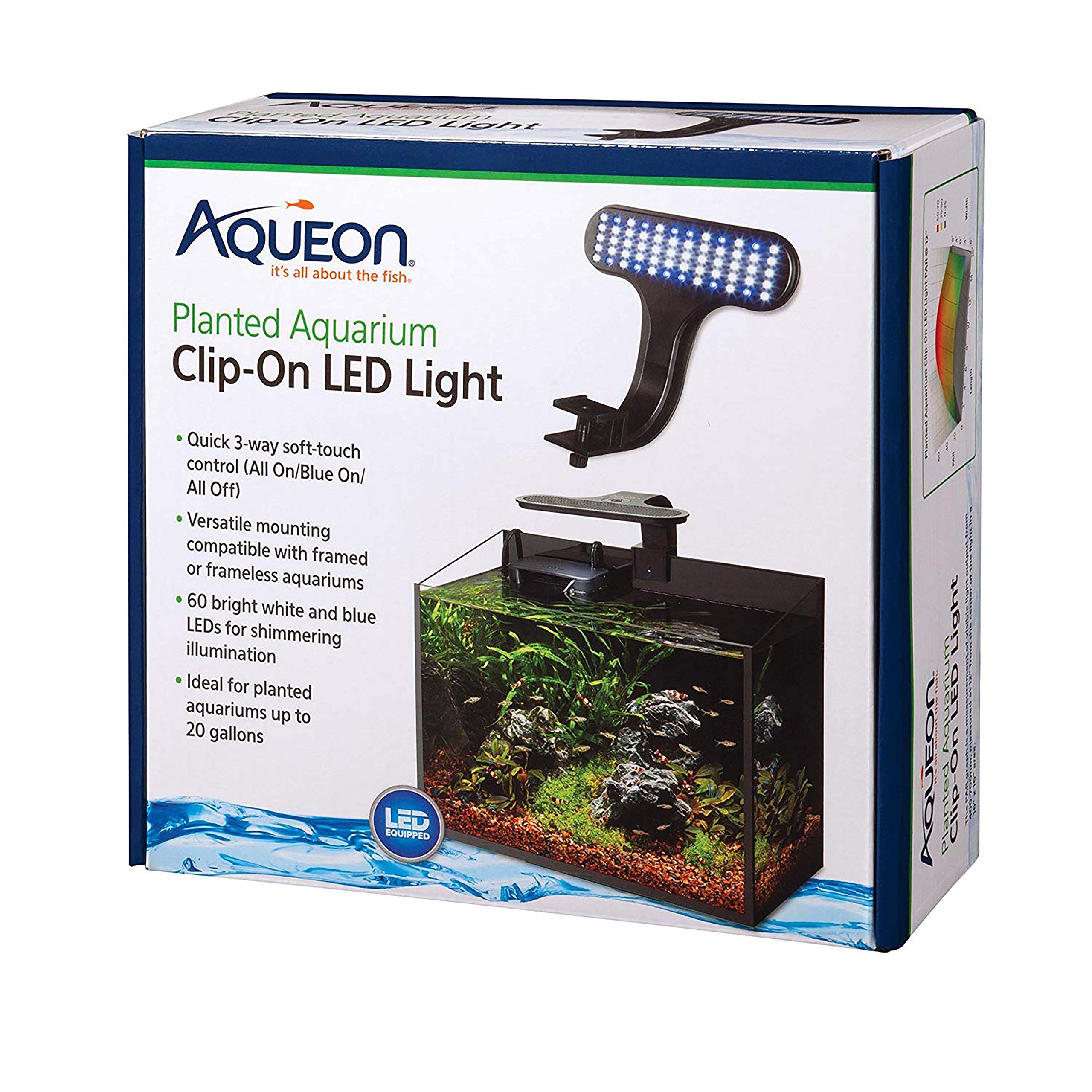 Aqueon Clip-On LED para acuario plantado de hasta 20 galones, iluminación eficiente.