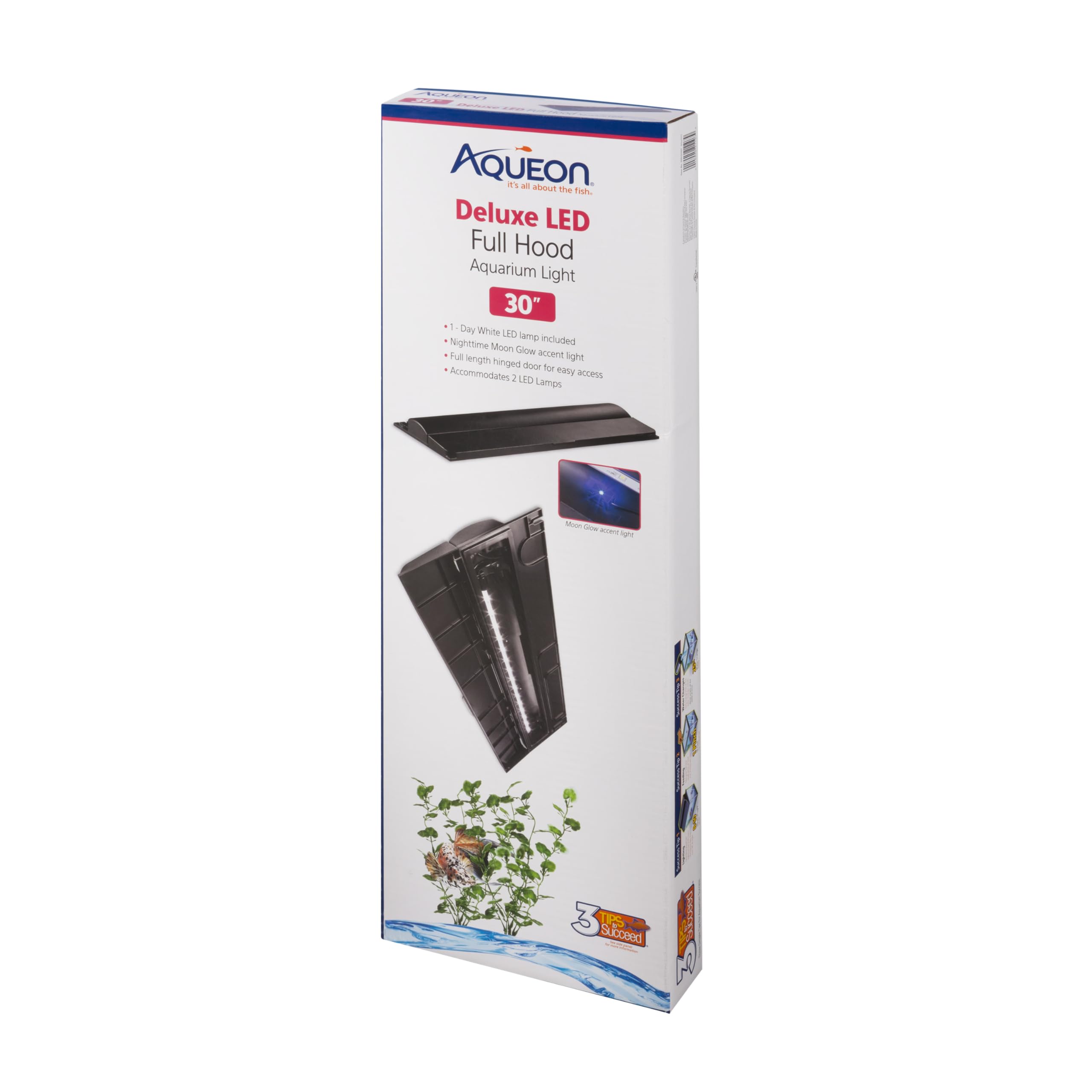 Aqueon LED Deluxe, tapa frontal negra de 30 pulgadas, reduce evaporación y mejora la estética.