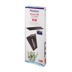 Aqueon LED Deluxe, tapa frontal negra de 30 pulgadas, reduce evaporación y mejora la estética.