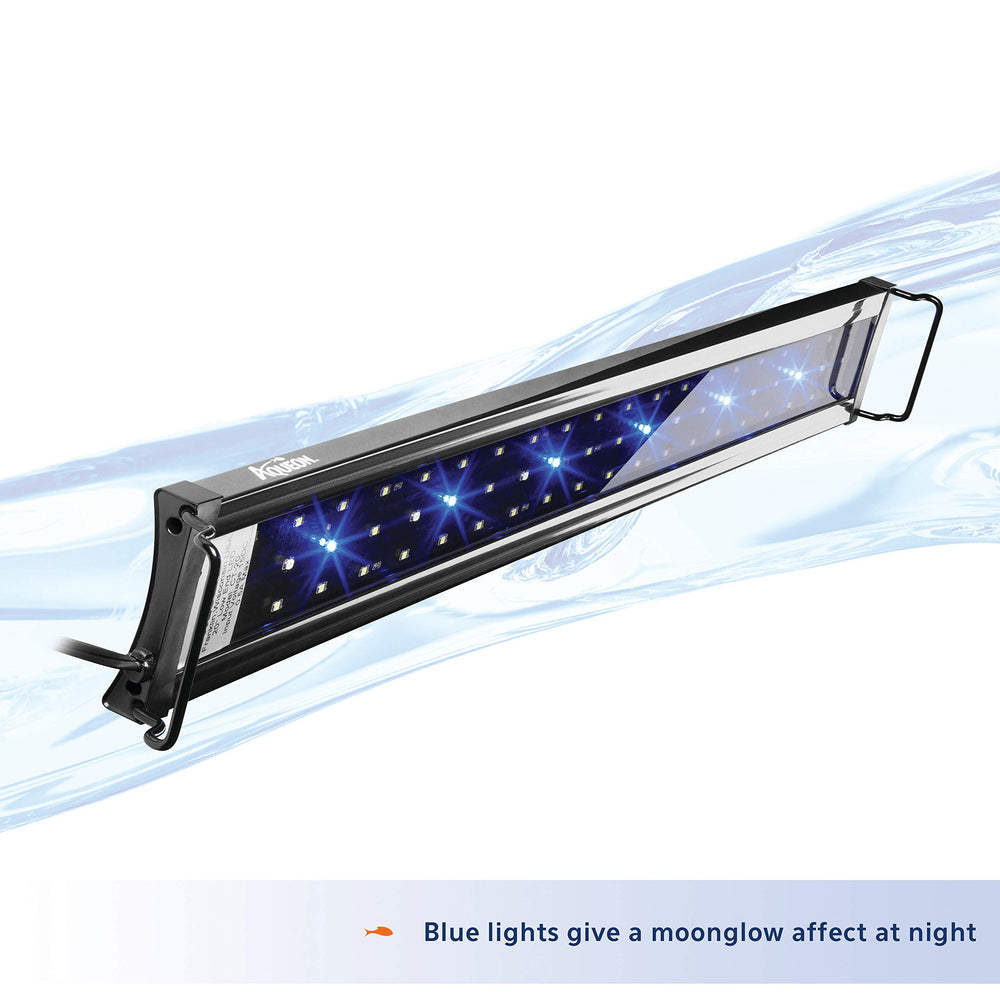 Aqueon OptiBright: diseño de perfil bajo que se integra al acuario.