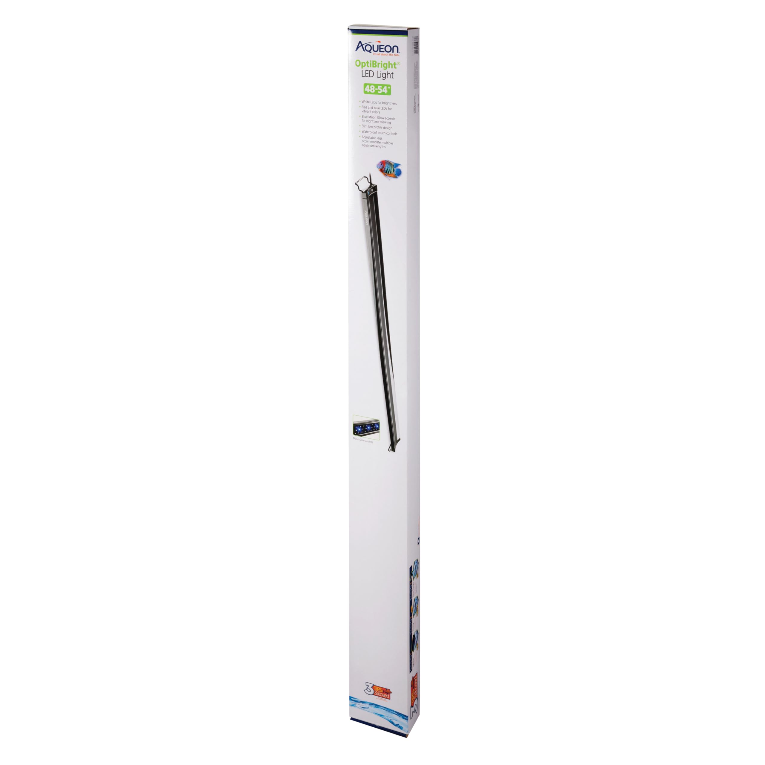 Aqueon OptiBright ilumina acuarios de 48-54 pulgadas con iluminación estable.