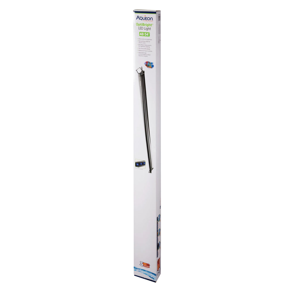 Aqueon OptiBright ilumina acuarios de 48-54 pulgadas con iluminación estable.