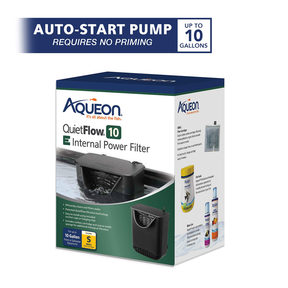 Aqueon QuietFlow 10e con ventosas para fijación estable en acuarios con marco.