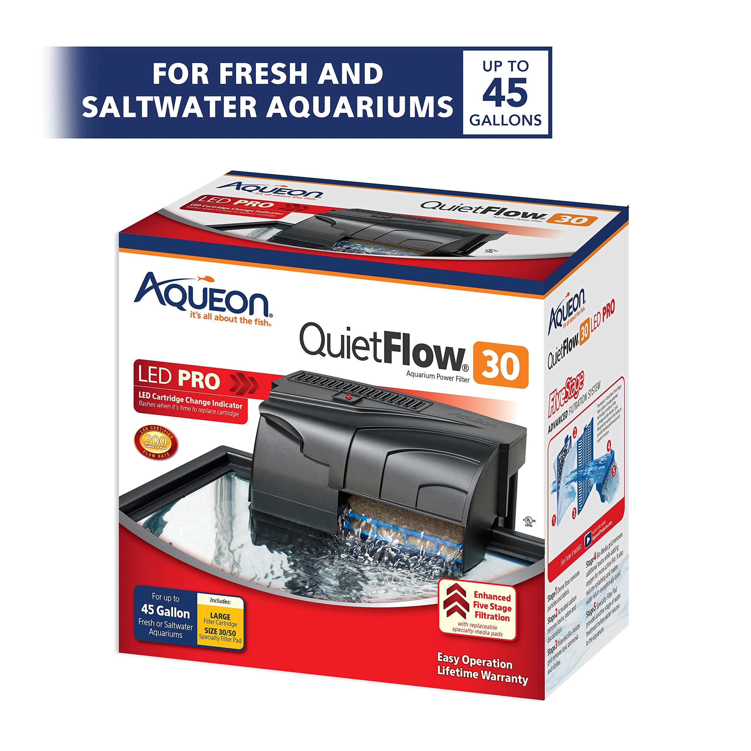 Aqueon QuietFlow 30 LED Pro, rejilla biológica de gran superficie para más bacterias beneficiosas