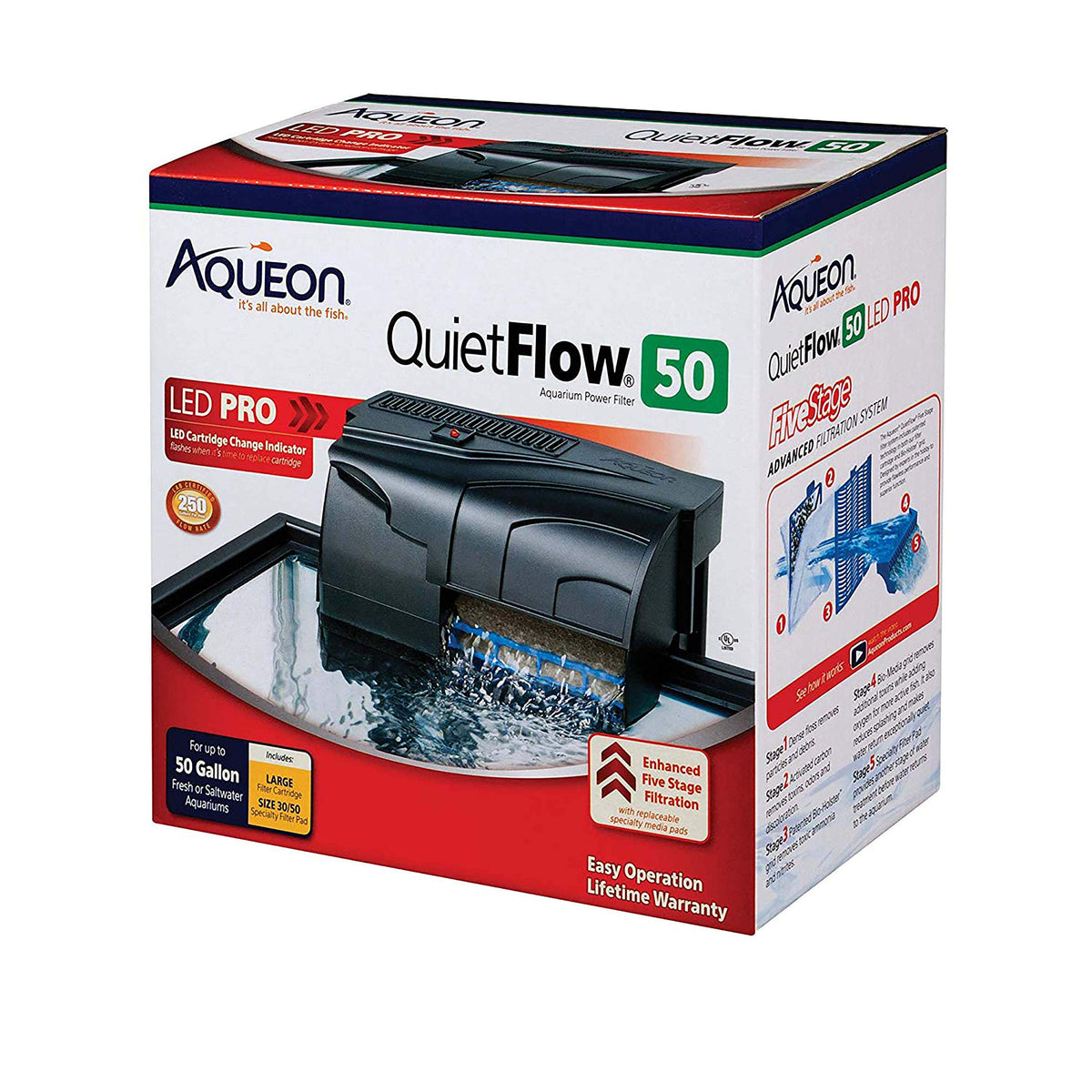 Aqueon QuietFlow 50 LED PRO: filtro para acuario, mejora la claridad del agua