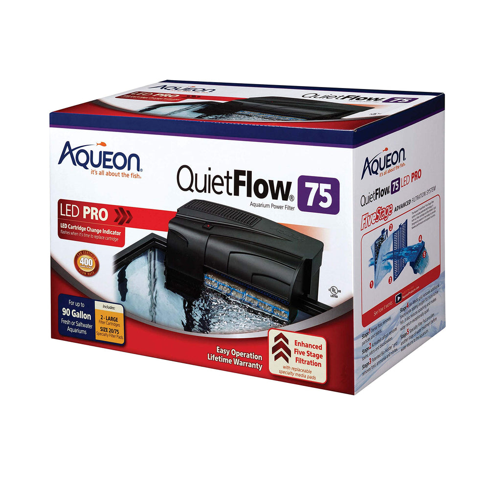 Aqueon QuietFlow 75 filtración en etapas para agua limpia, segura y más estable en acuarios grandes