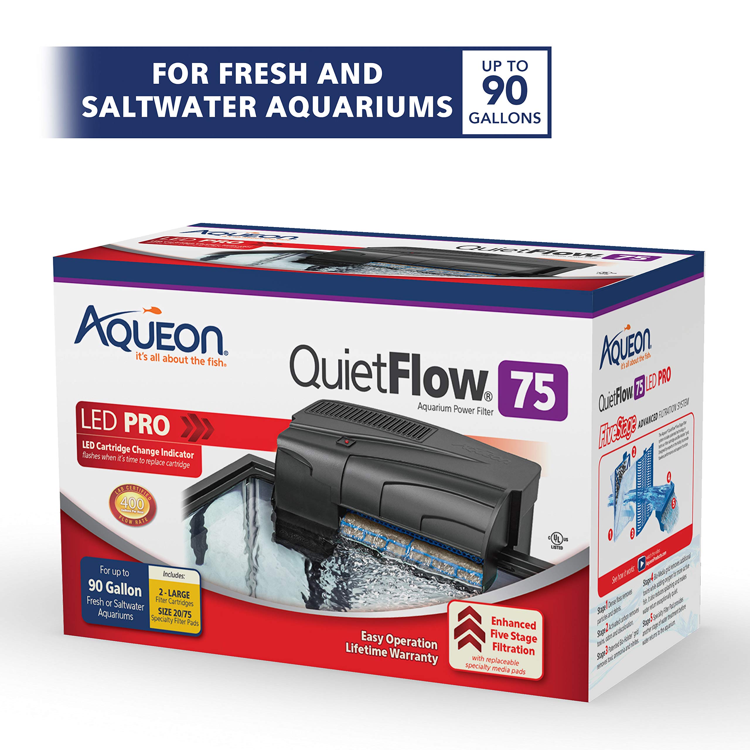 Aqueon QuietFlow 75 rejilla biológica amplia impulsa bacterias beneficiosas para agua estable