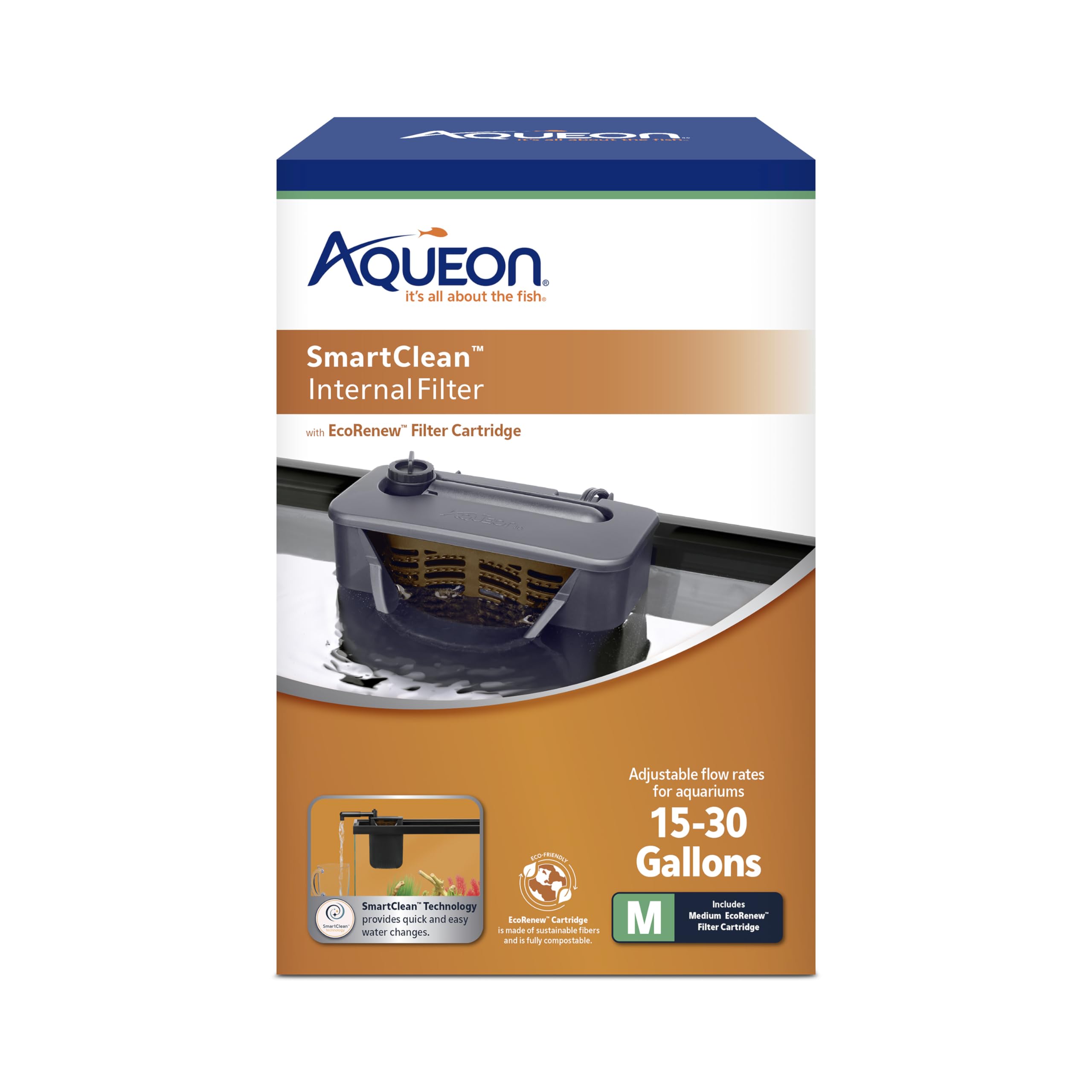Aqueon QuietFlow filtro interno con SmartClean para cambios parciales sin desarmar