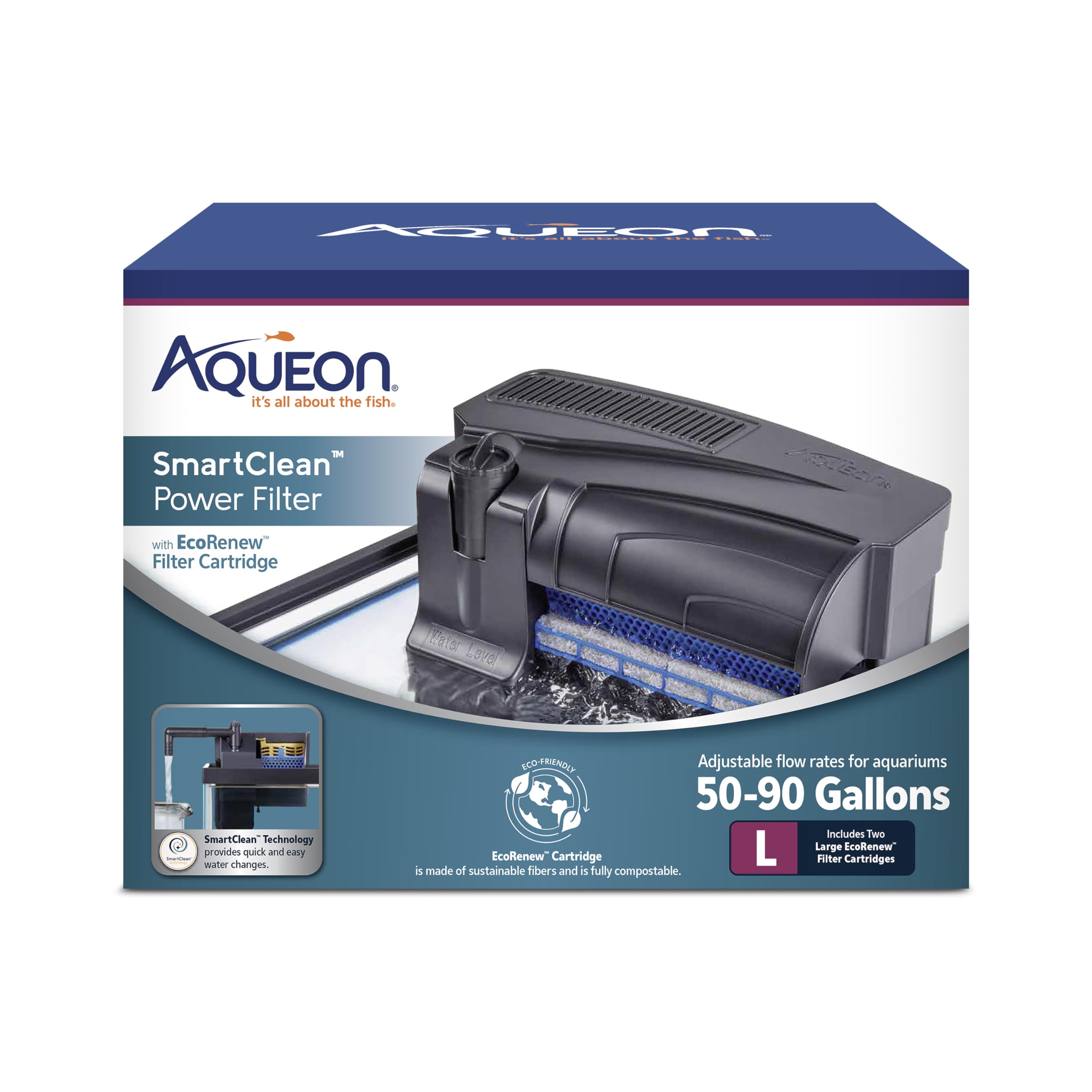 Aqueon SmartClean: filtro innovador para acuarios grandes.