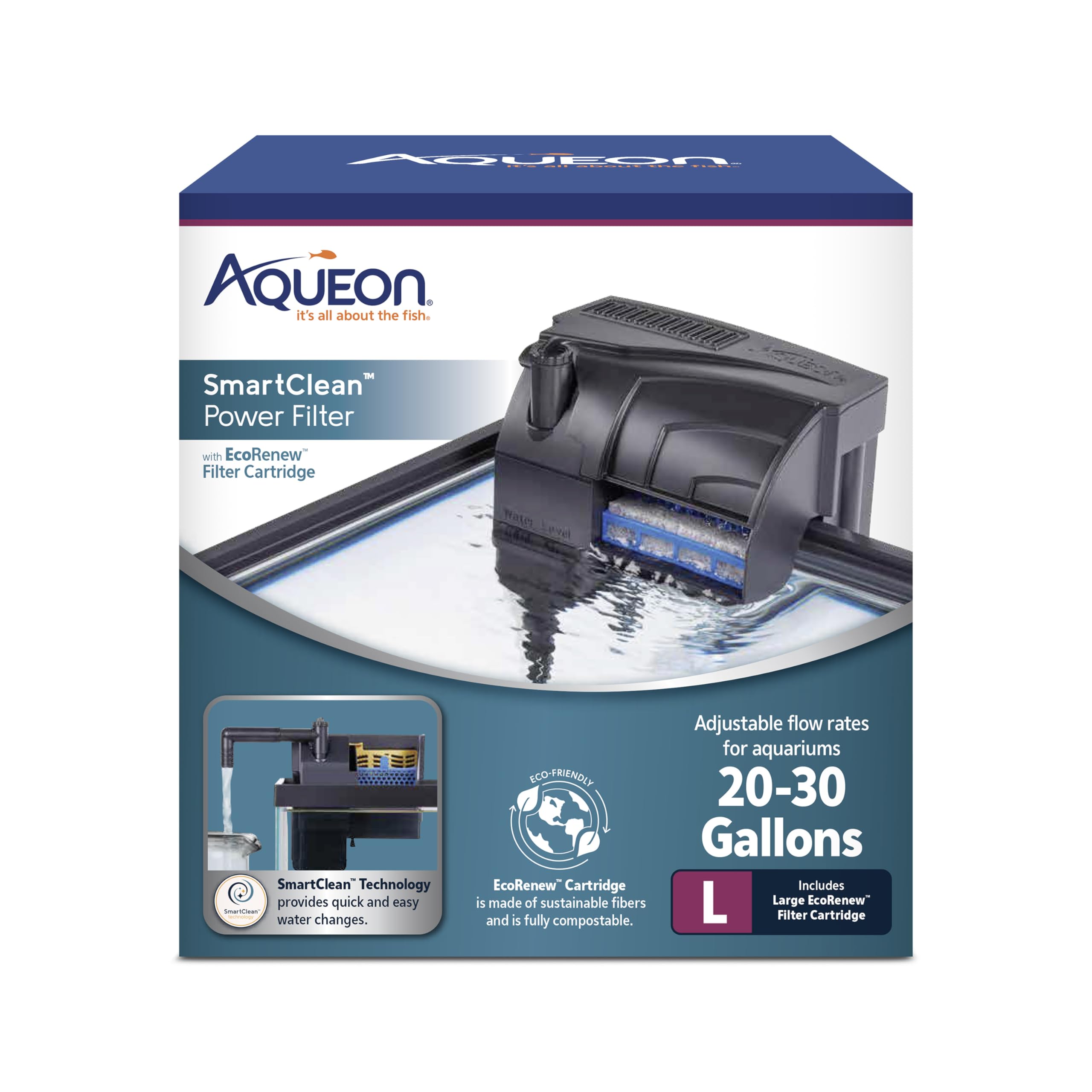 Aqueon SmartClean, filtro inteligente, facilita cambios parciales de agua sin retirar el equipo.