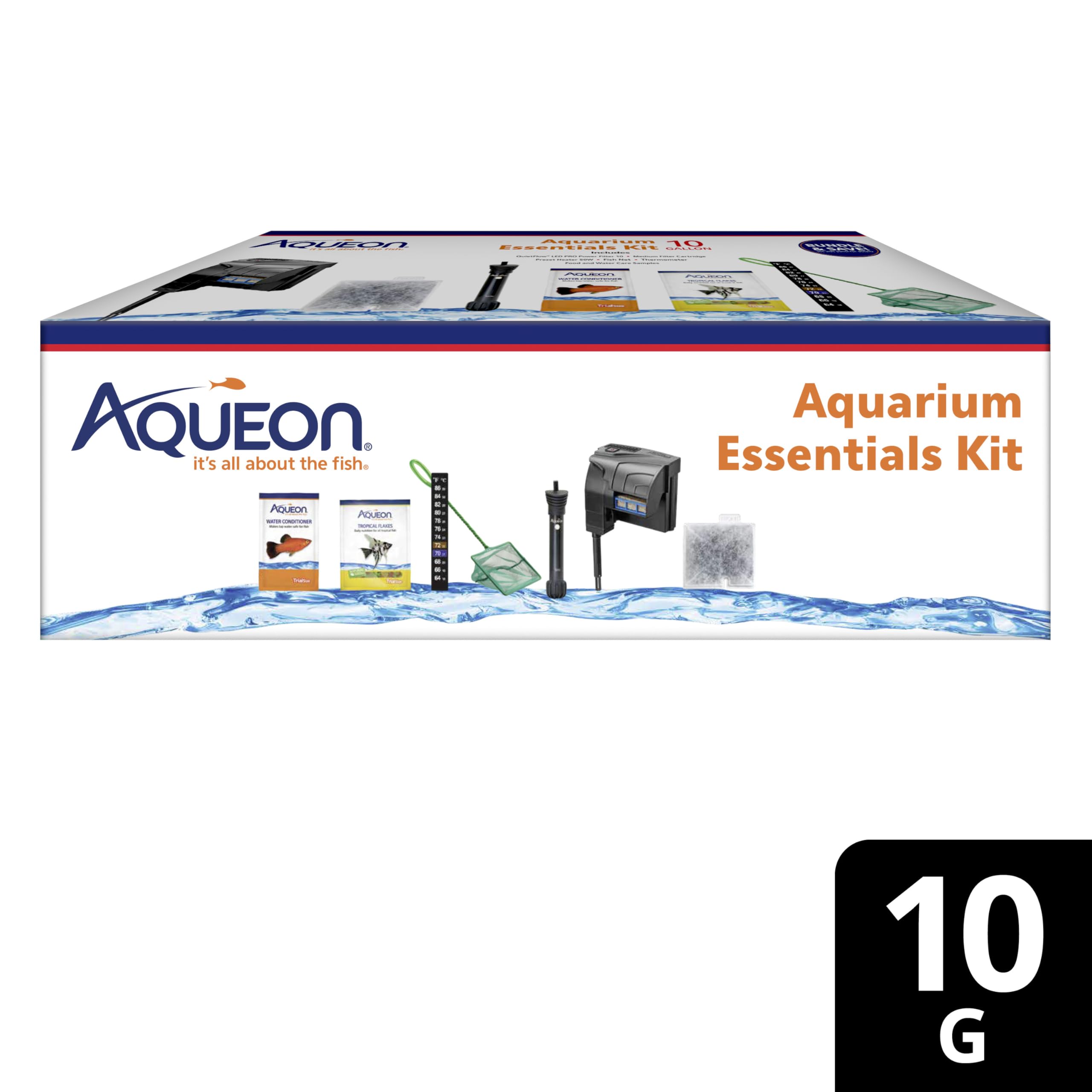 Muestras de alimento y cuidado del agua para empezar en Aqueon 10 galones.