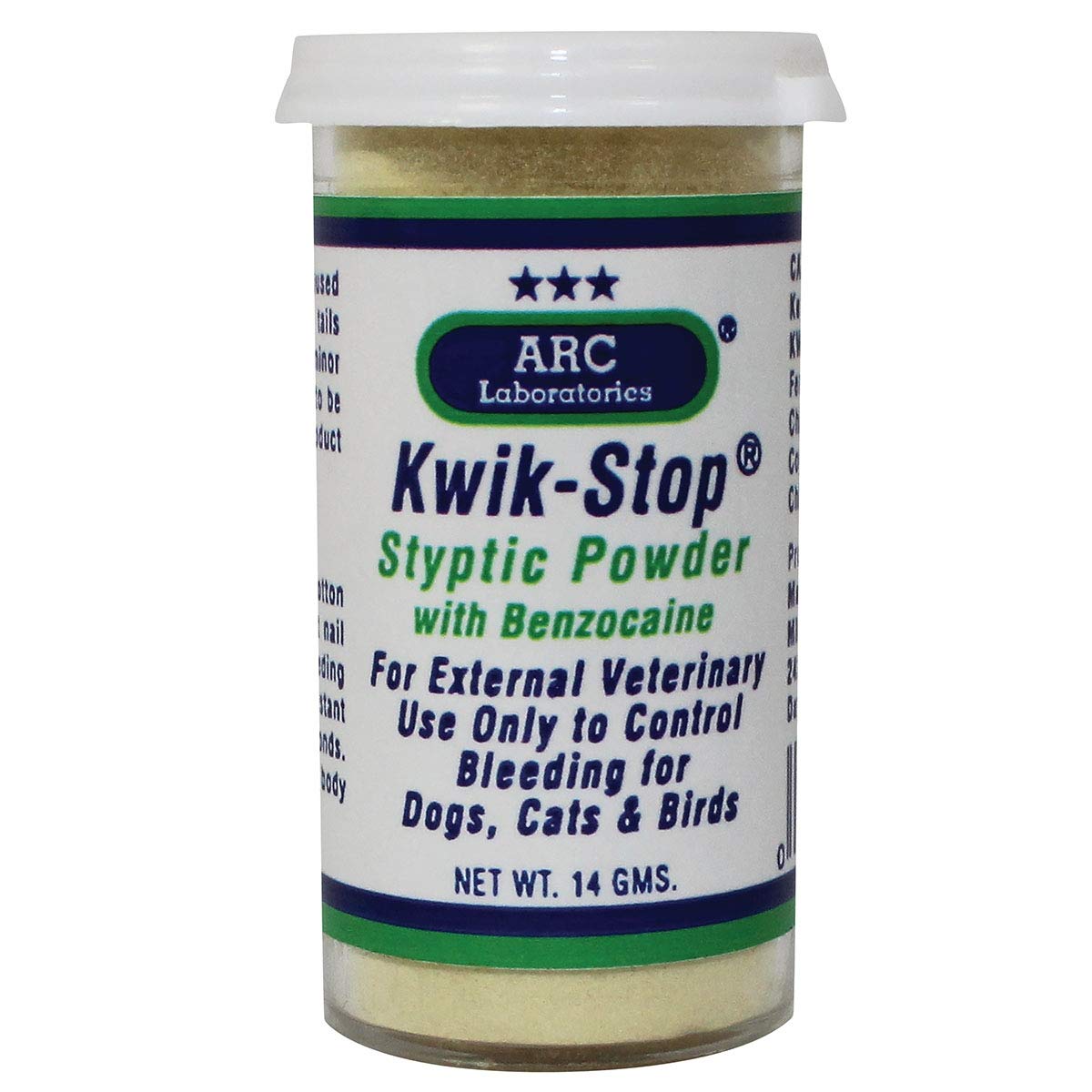 ARC International Kwik-Stop, empaque frontal, ayuda a detener sangrado de uñas en mascotas.