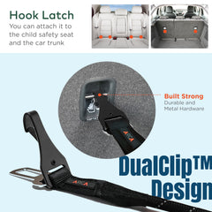 ARCA PET Bucle-doble-seguridad ofrece fijación confiable en coche y asiento.