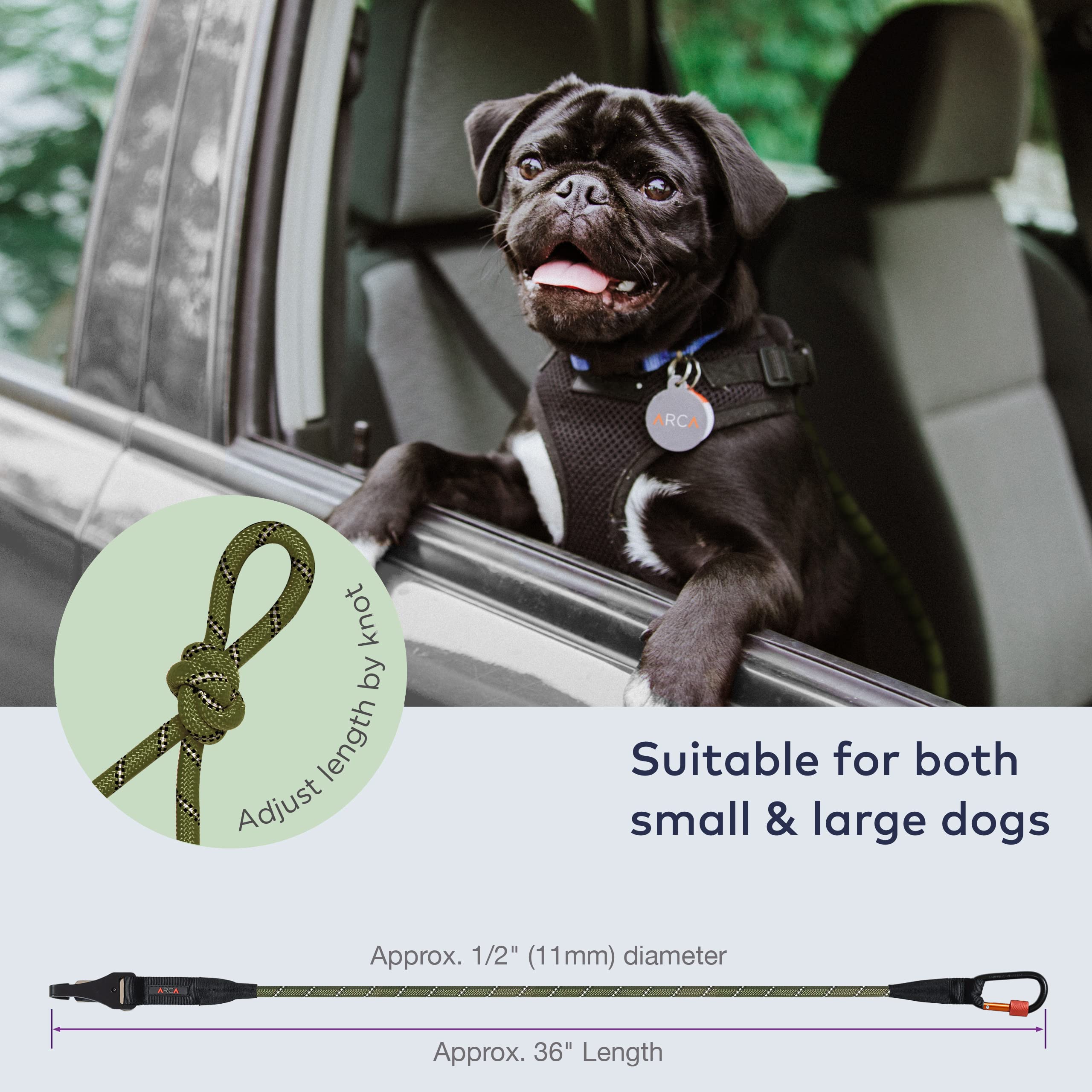 ARCA PET Uso-frente-detras-coche permite adaptar la cinta a diferentes asientos.