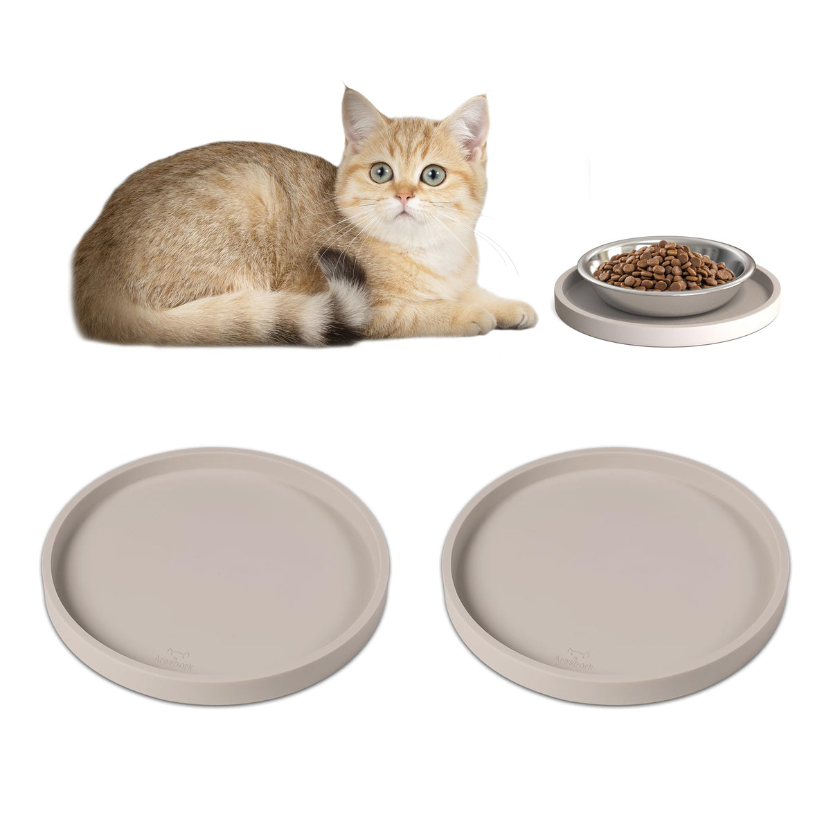 Alfombrilla Arespark pack2 de silicona para comida de mascotas, evita derrames.