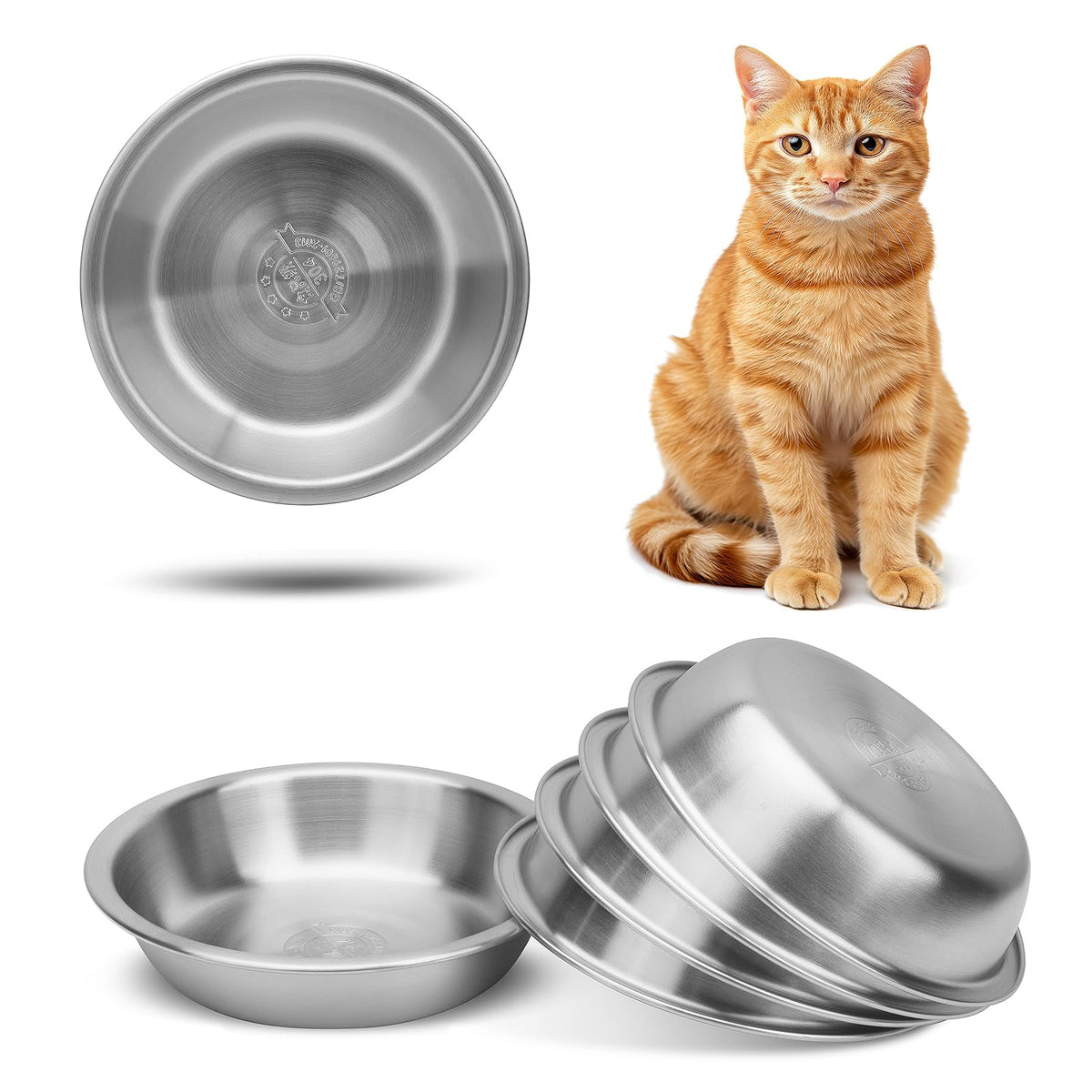 ARGCONNER cuencos para gatos en acero inoxidable, 6 unidades, aptos para comida y agua.