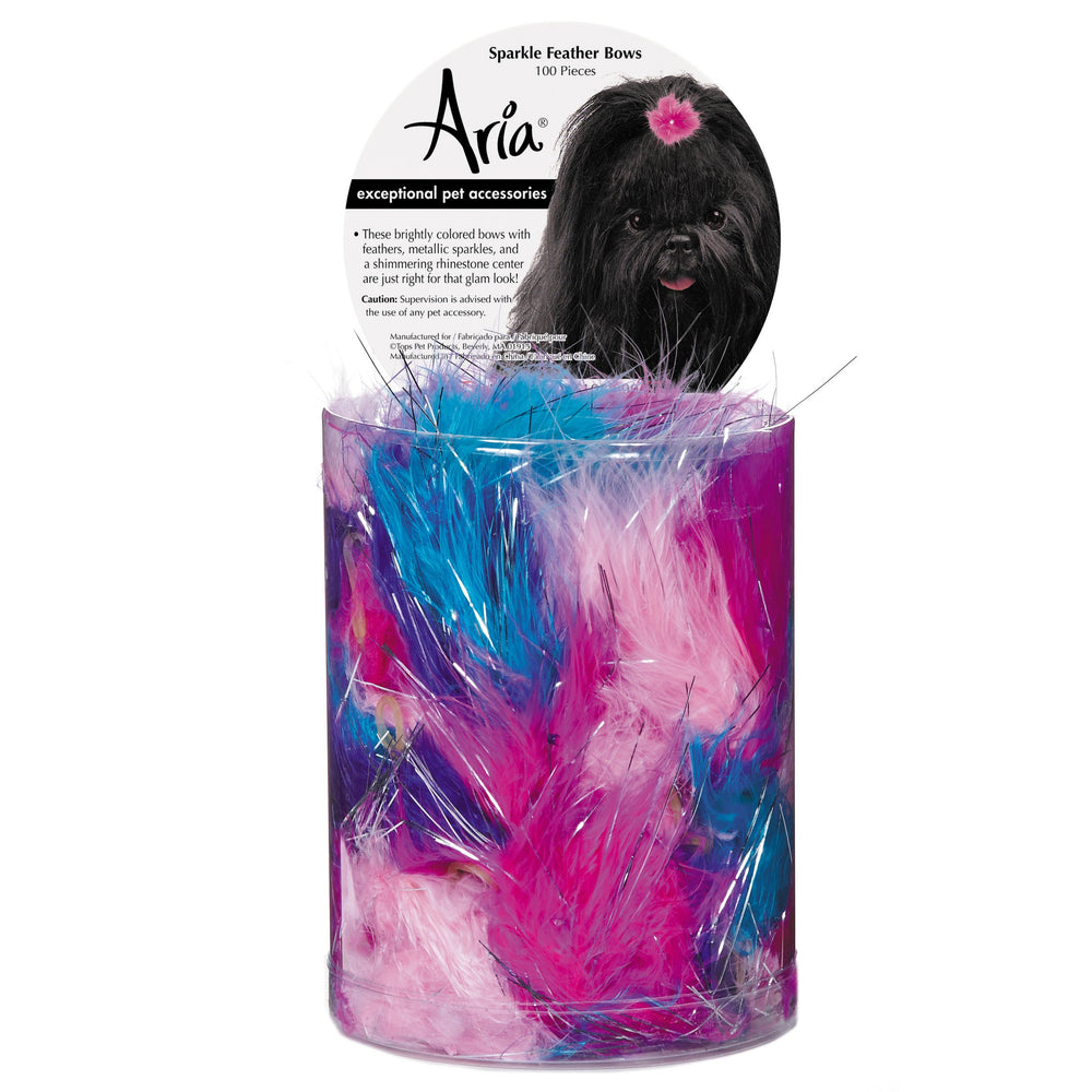 Lazo Aria Sparkle Feather con plumas brillantes para cuidado del pelaje de perros