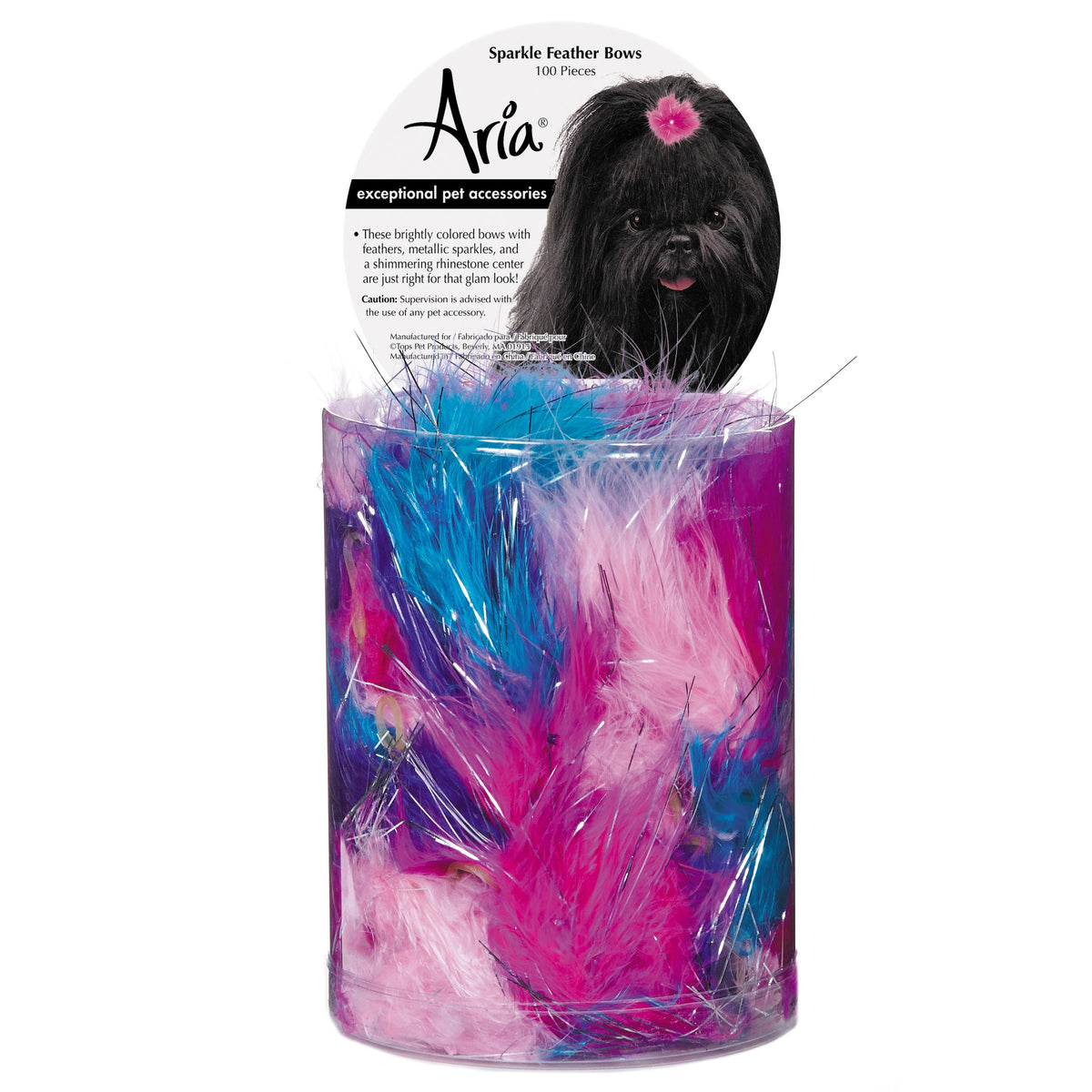 Lazo Aria Sparkle Feather con plumas brillantes para cuidado del pelaje de perros