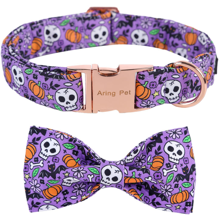 Aring pet collar calabaza con lazo: suave algodon y perfecta para fiestas