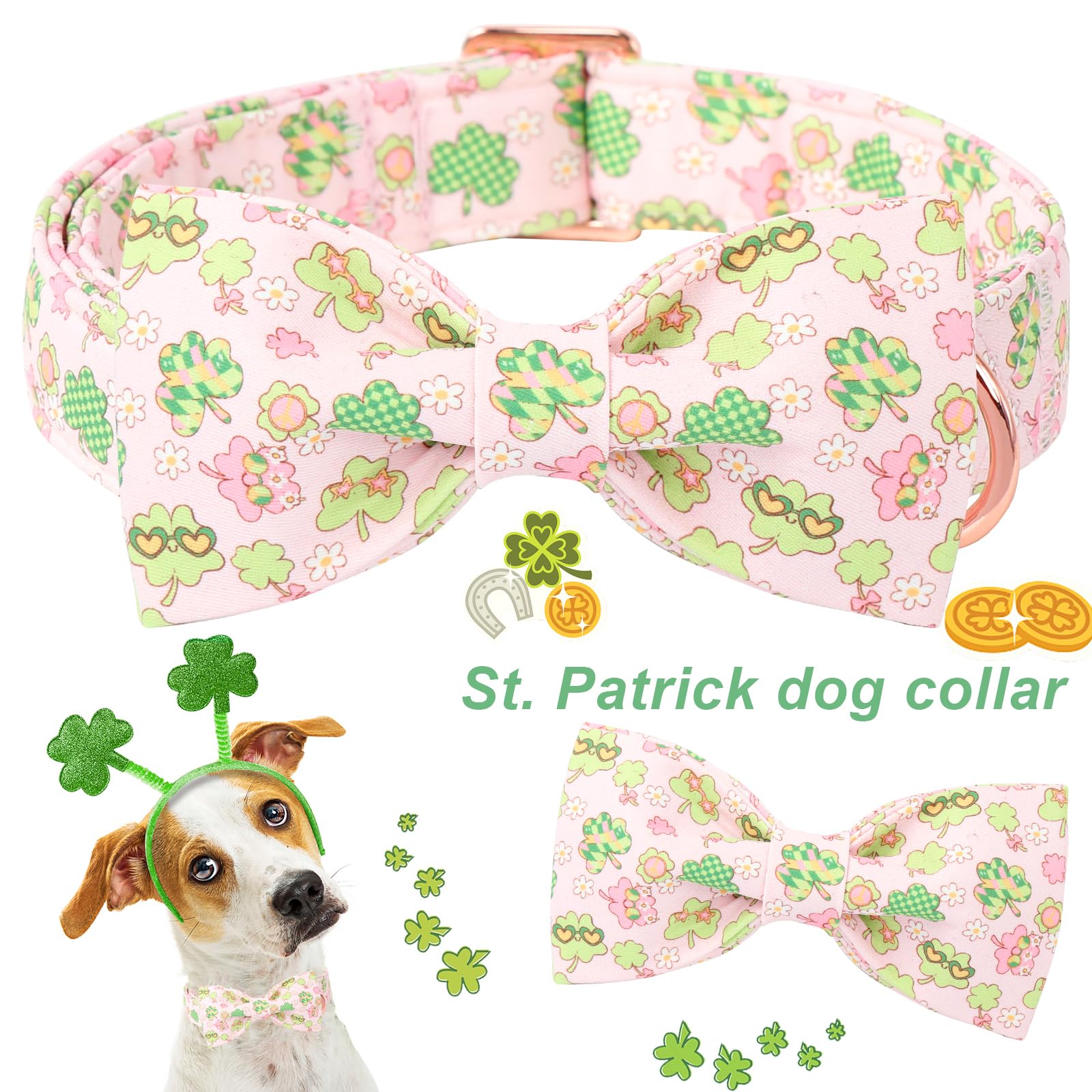 Lazo Aring Pet en detalle con trebol, perfecto para looks de foto.