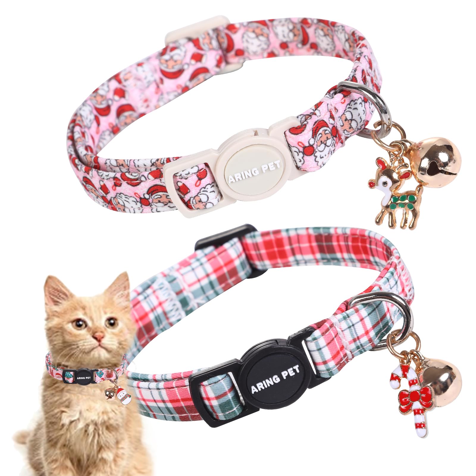 Collar Aring Pet doble pack navidad con campanas, seguro para gatitos.
