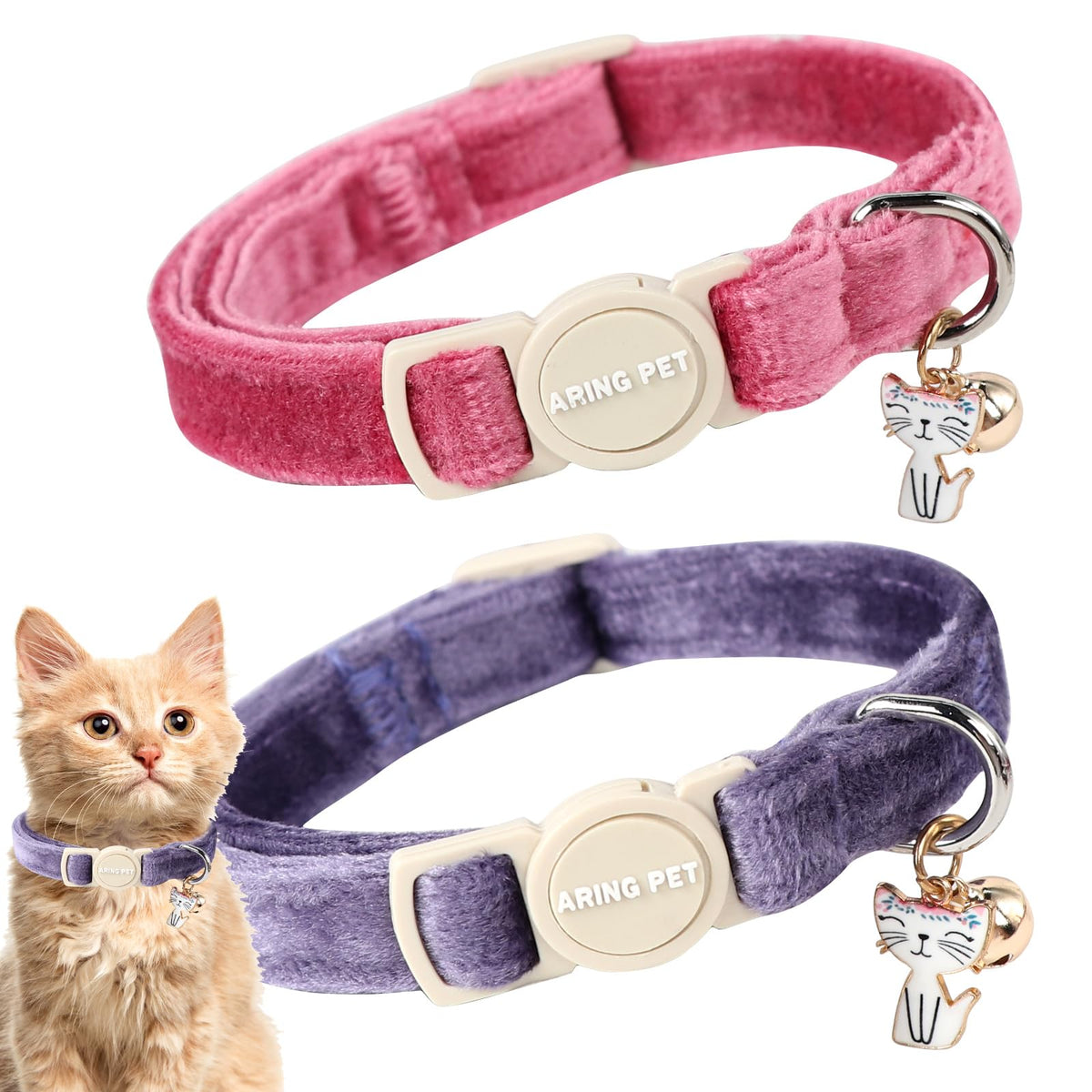Collar Aring Pet Velvet violeta, cómodo y ligero para uso diario del gato